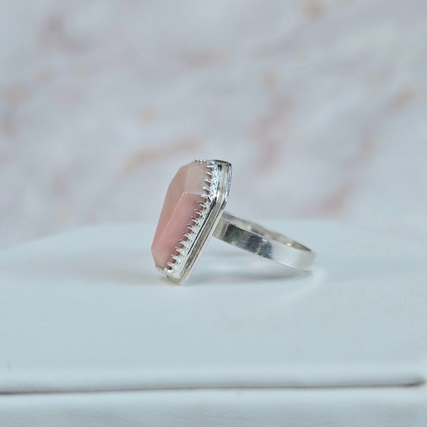 Pink Opal Coffin Ring (Size 8)