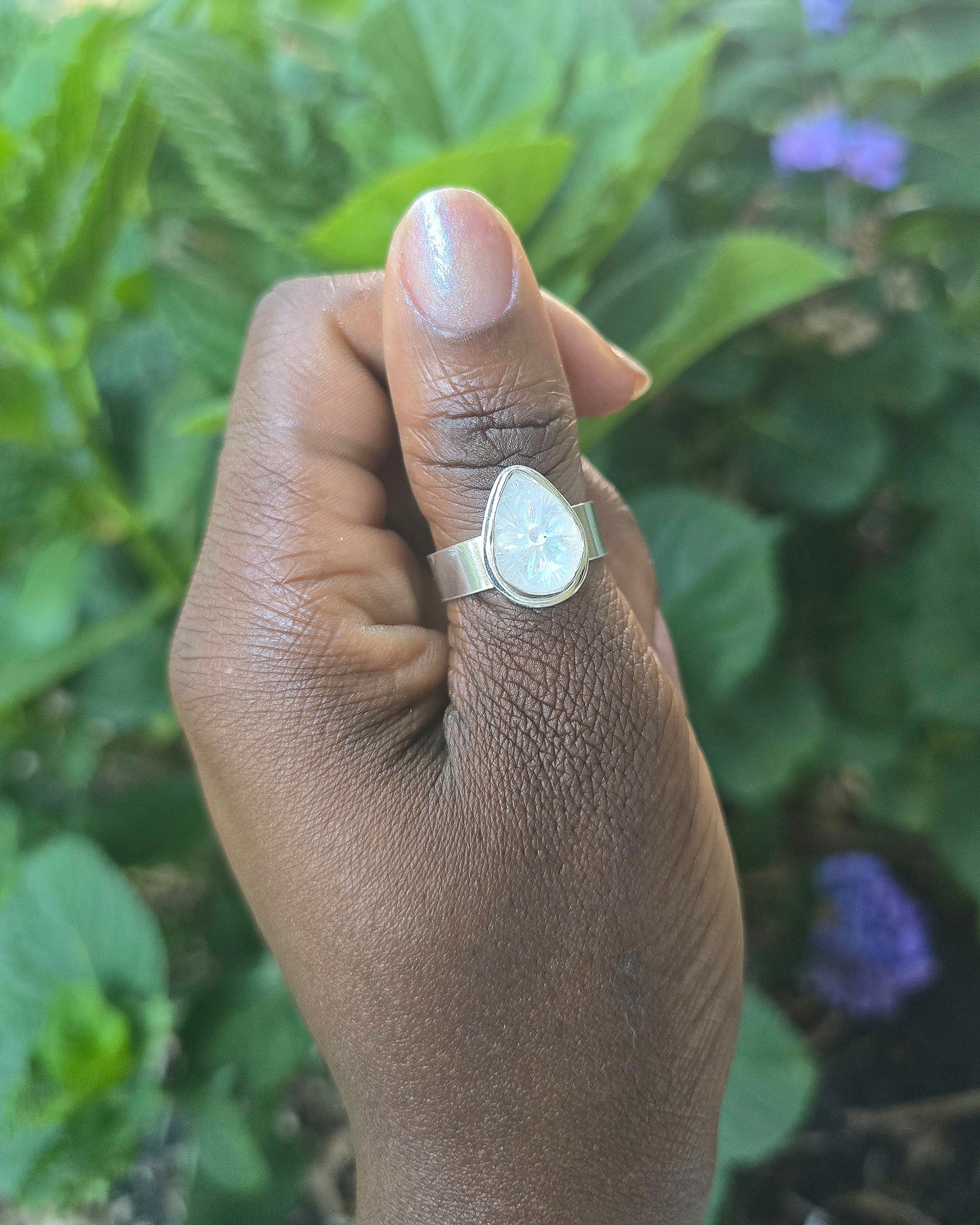 Carved Moonstone Ring (Size 10)