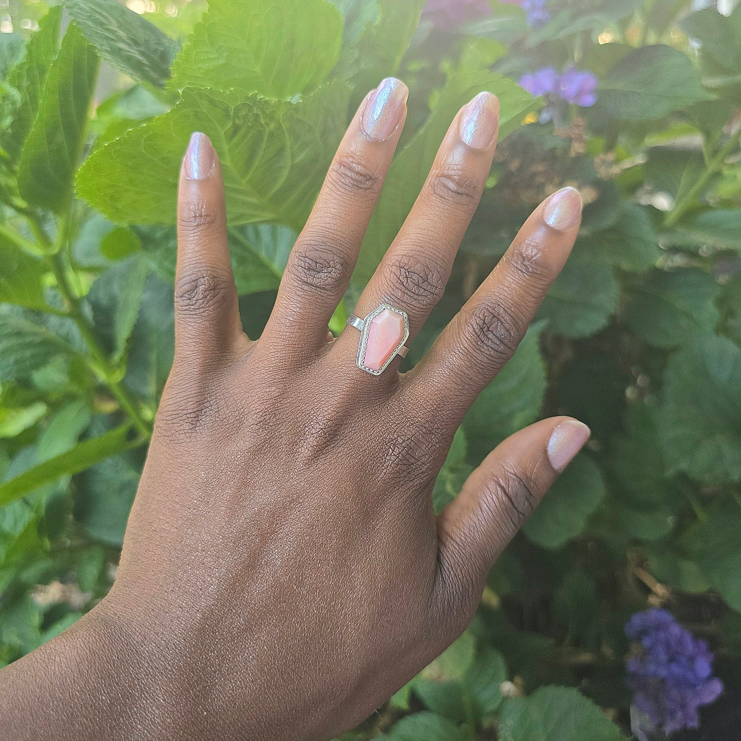 Pink Opal Coffin Ring (Size 8)