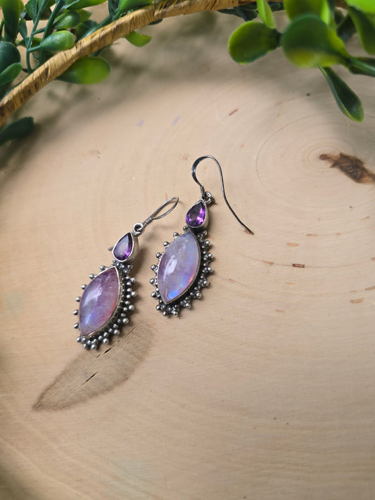 Vintage Amethyst and Moonstone Earrings