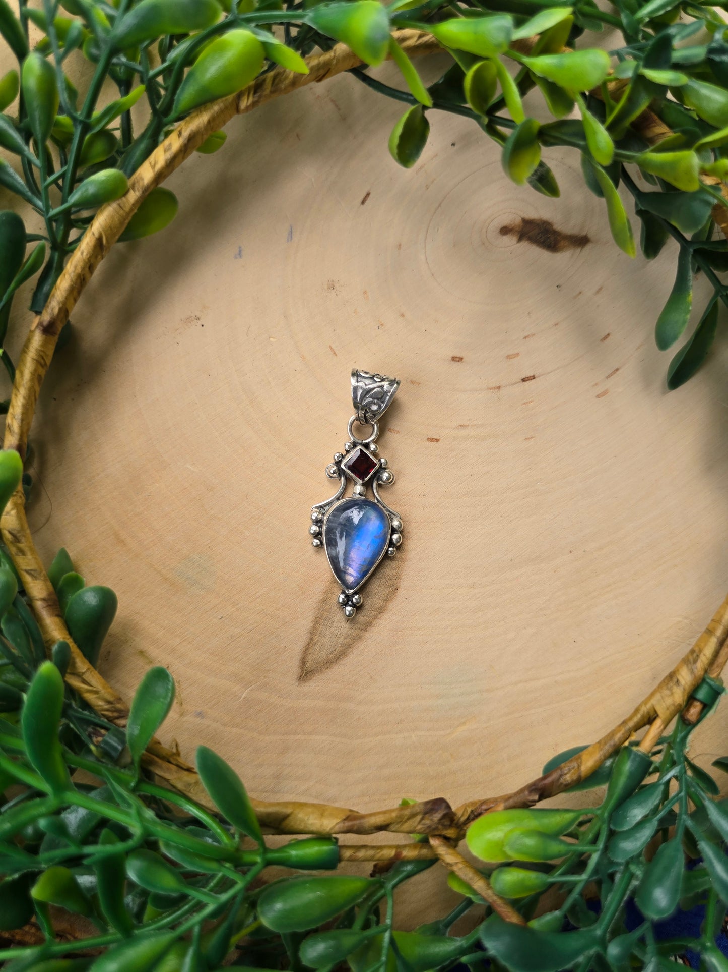 Moonstone and Garnet Pendant