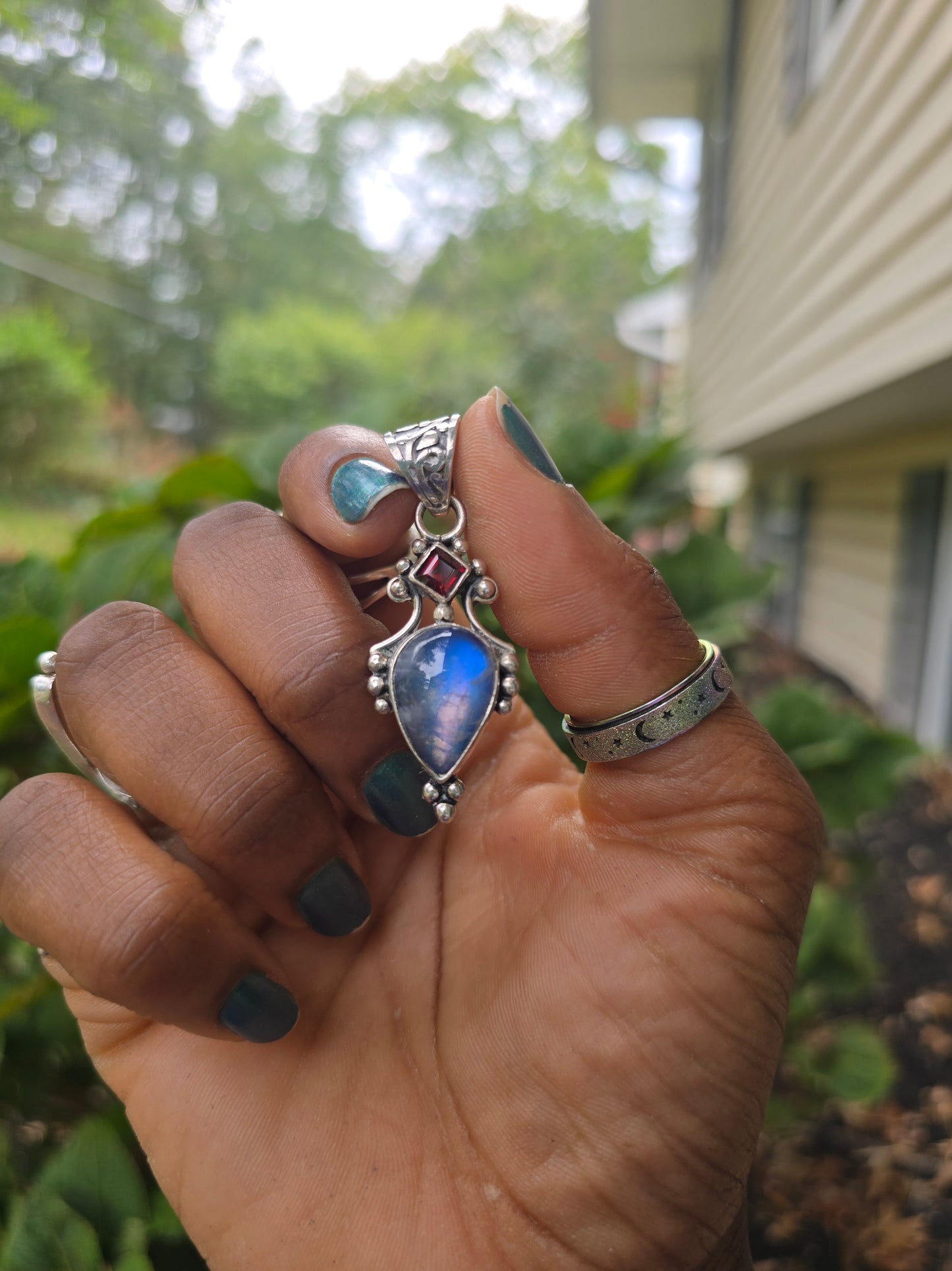 Moonstone and Garnet Pendant