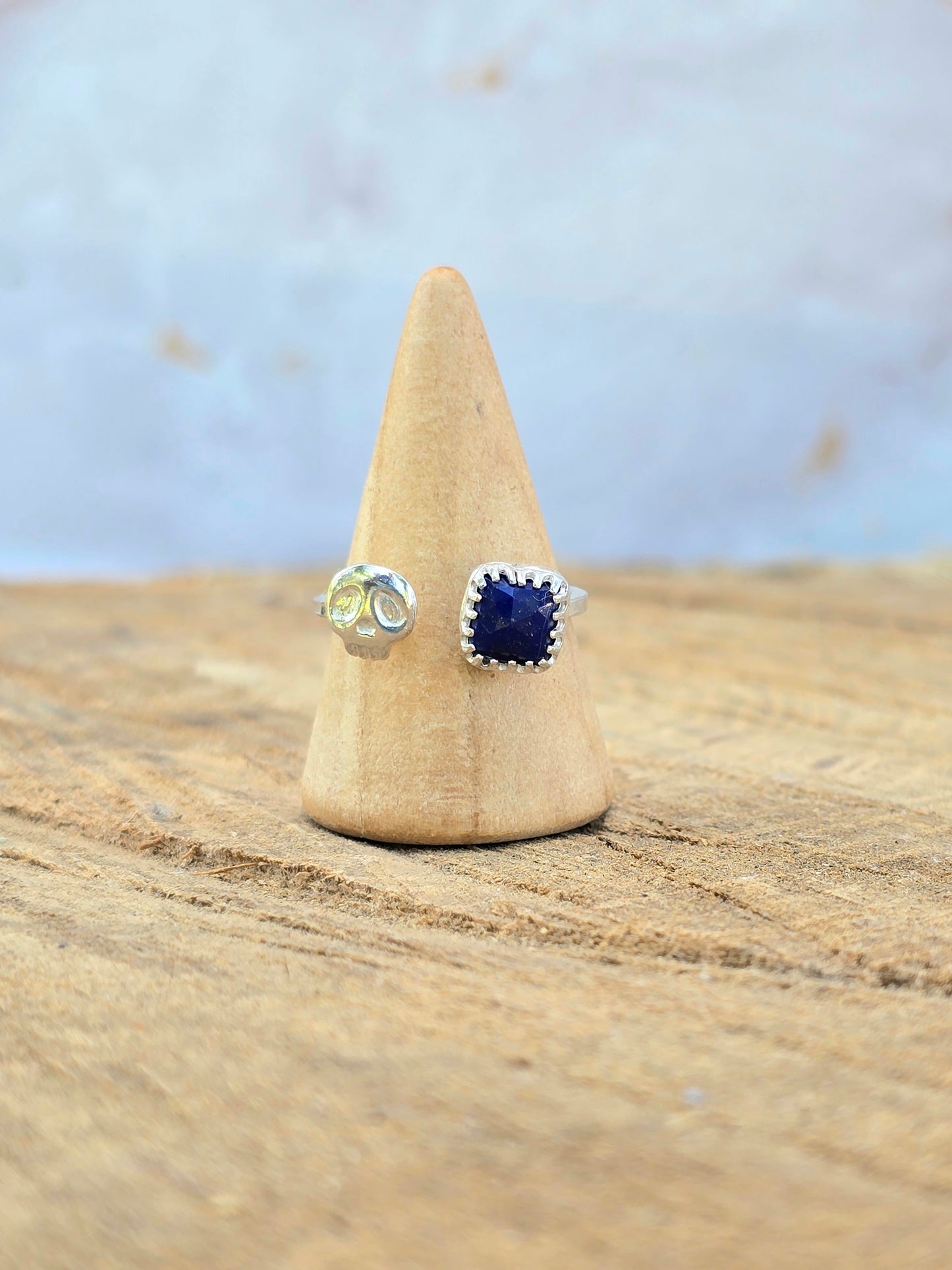 Lapis & Skull Adjustable Ring