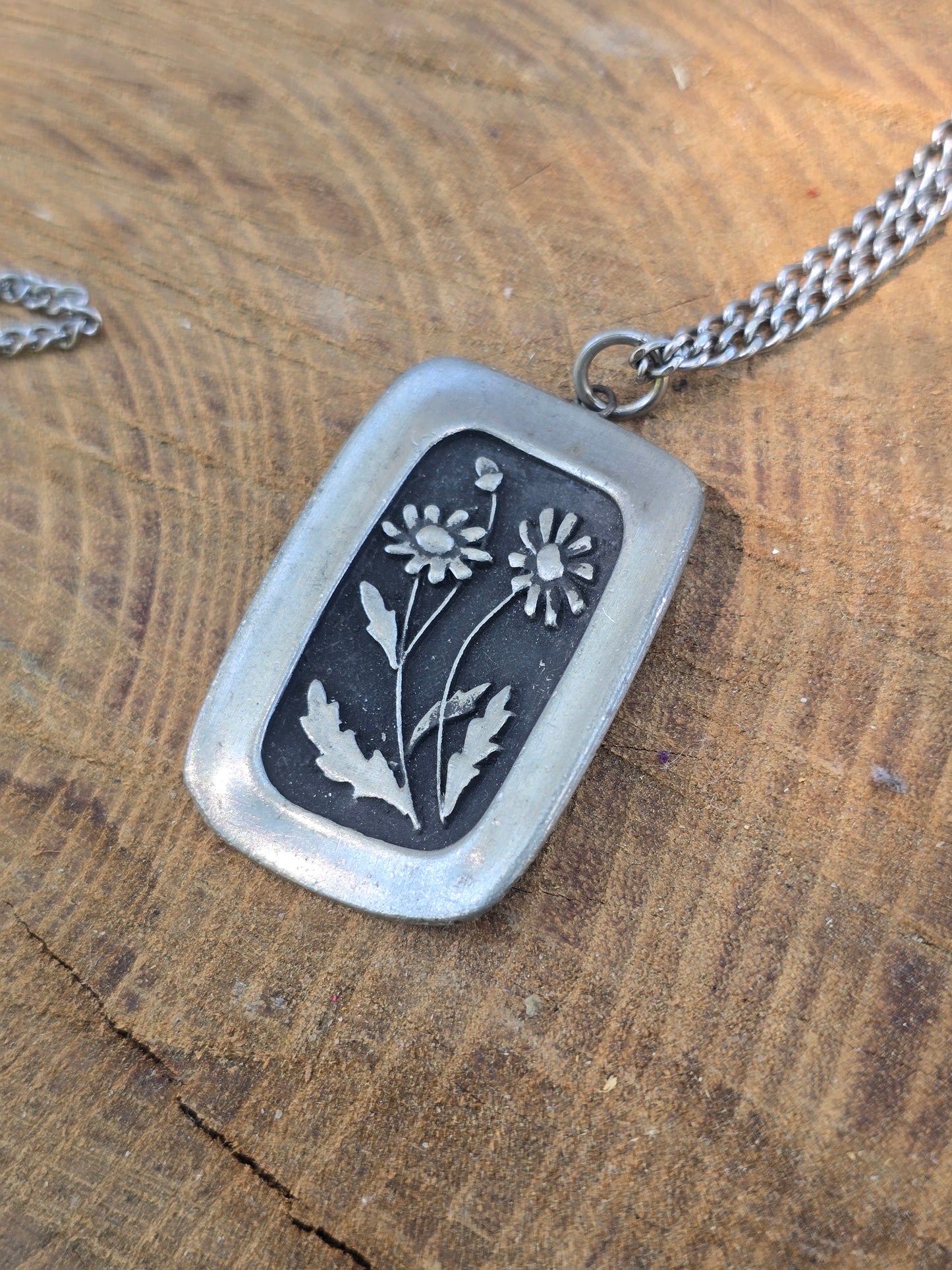 Vintage R. Tennesmed Sweden Pewter Pendant Flower Necklace