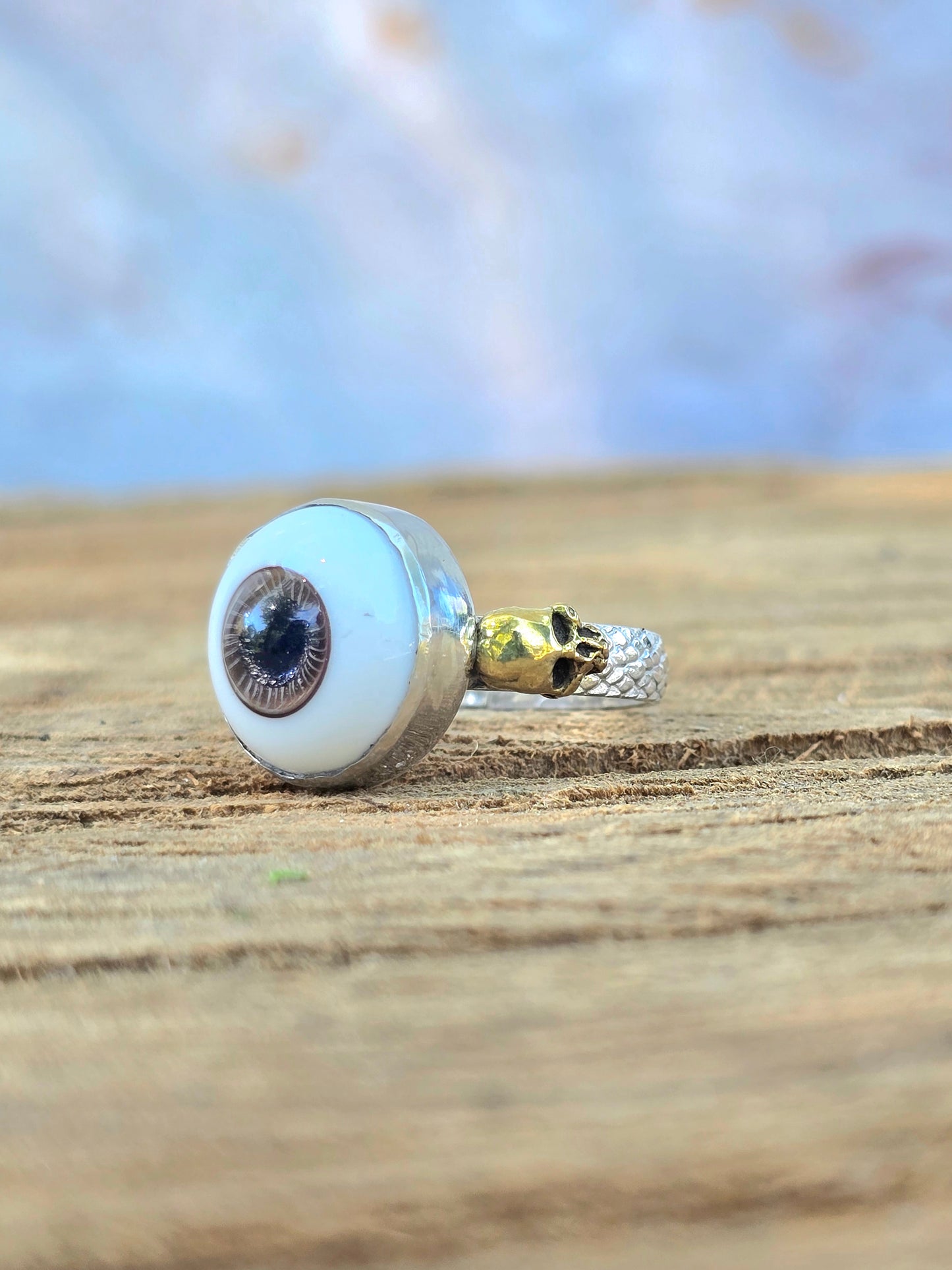 Brown Eye and Skull Ring (Size 8.5)