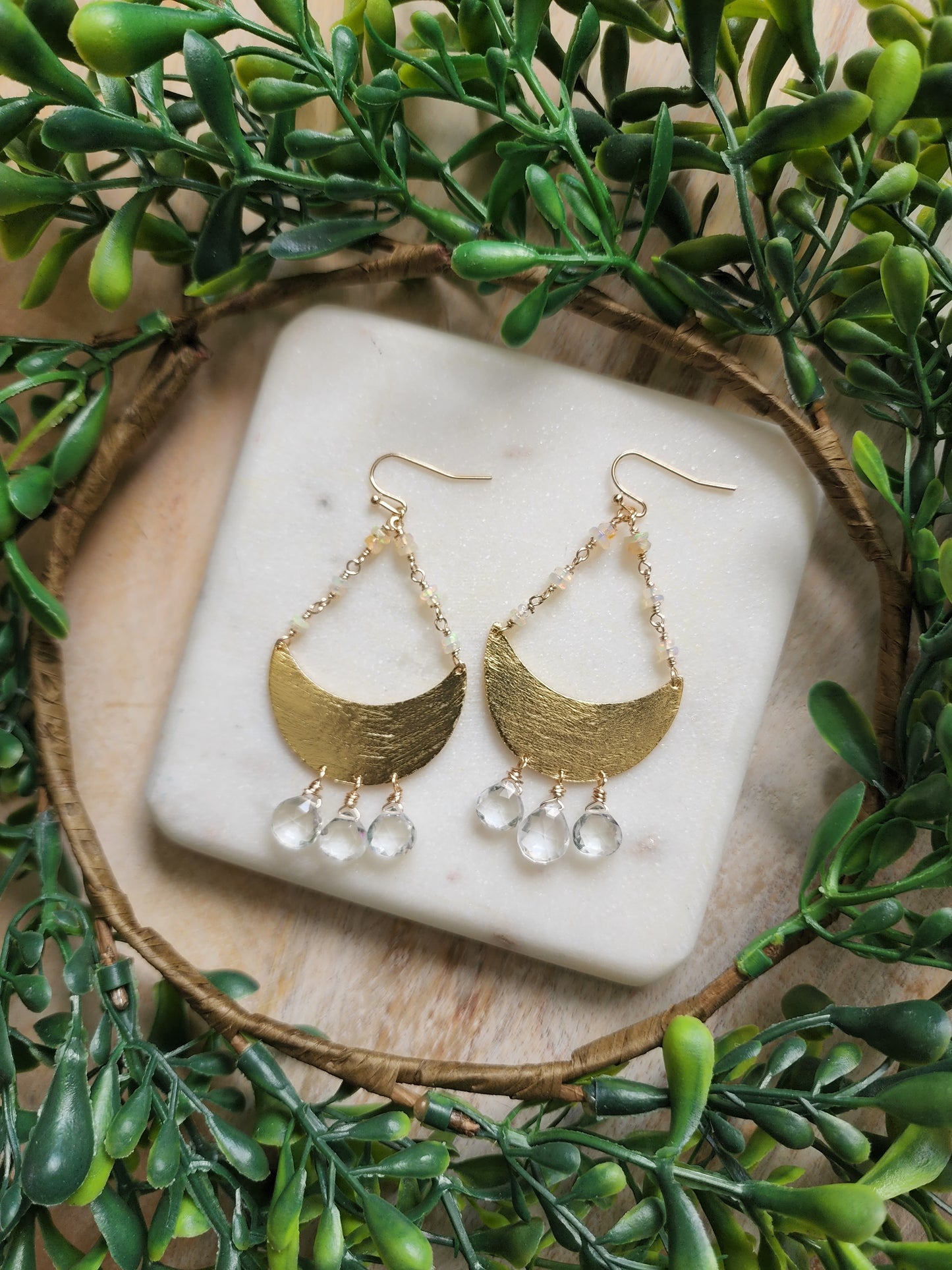 Opal and Crystal Fan Earrings