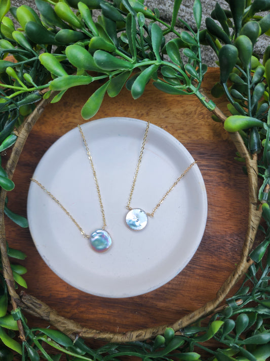 Coin Pearl Necklace on Gold Filled Chain