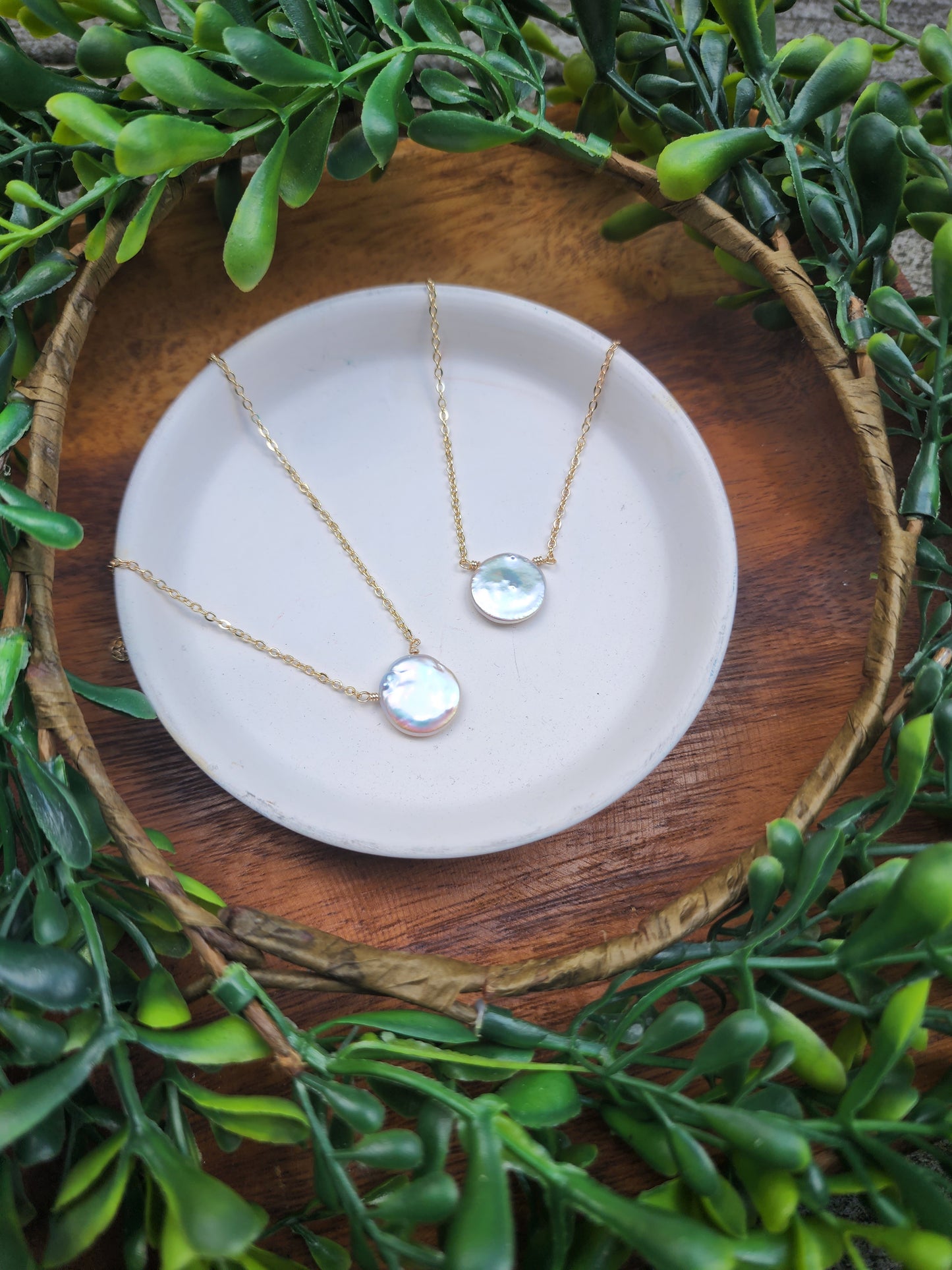 Coin Pearl Necklace on Gold Filled Chain