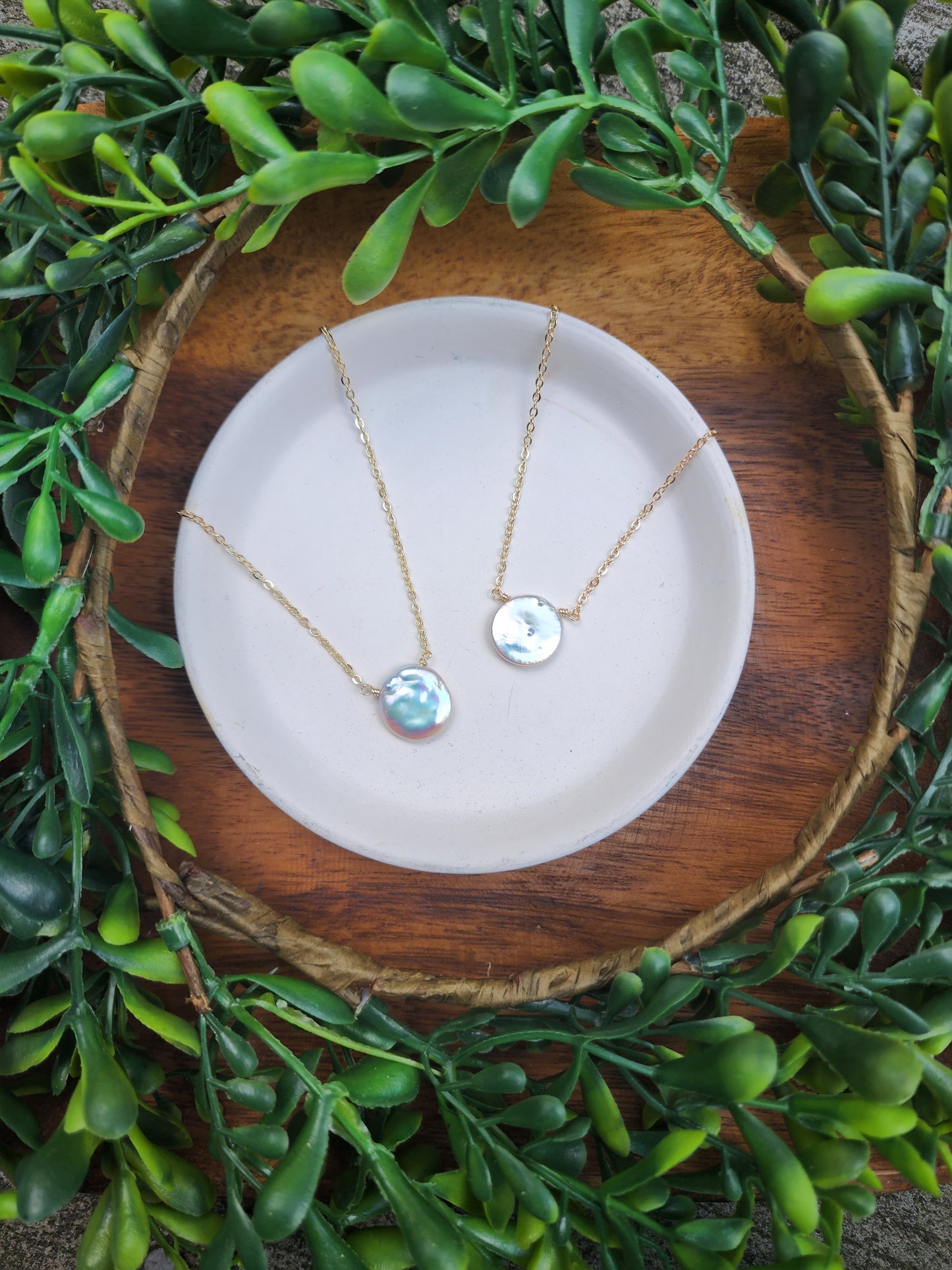Coin Pearl Necklace on Gold Filled Chain