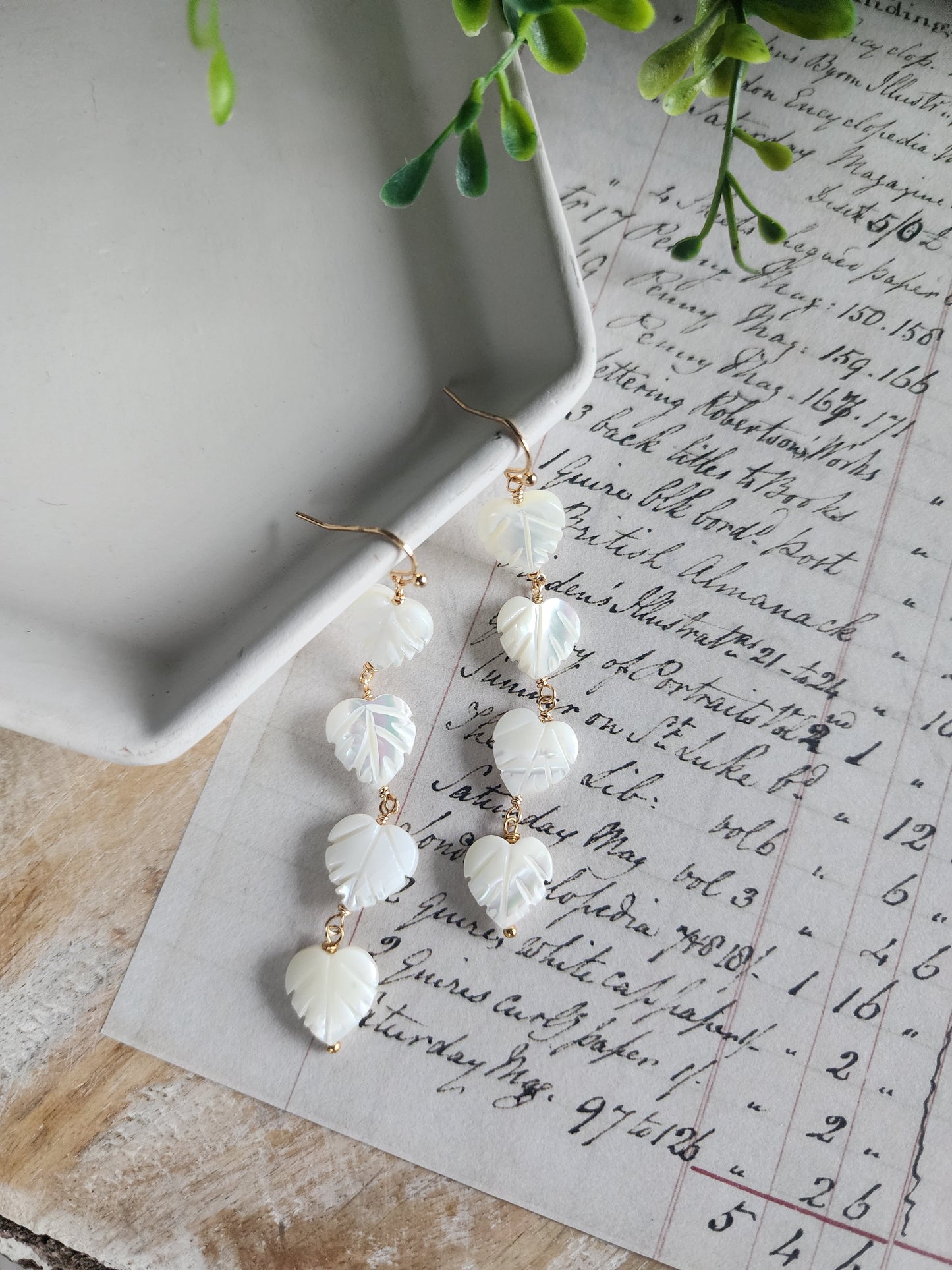 Mother of Pearl Leaf Earrings (Long)
