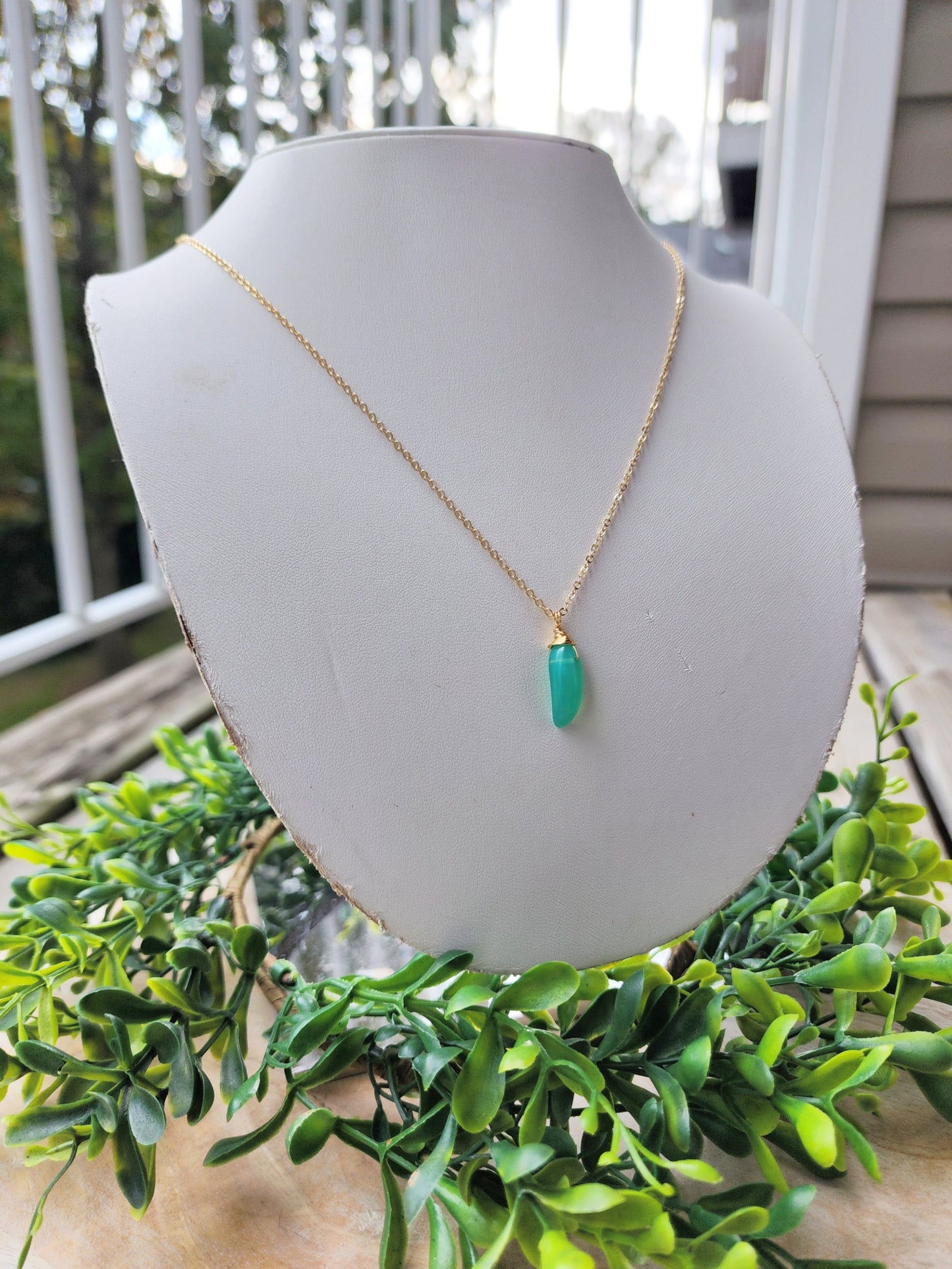 Green Chili Pepper Harvest Necklace on Gold Filled
