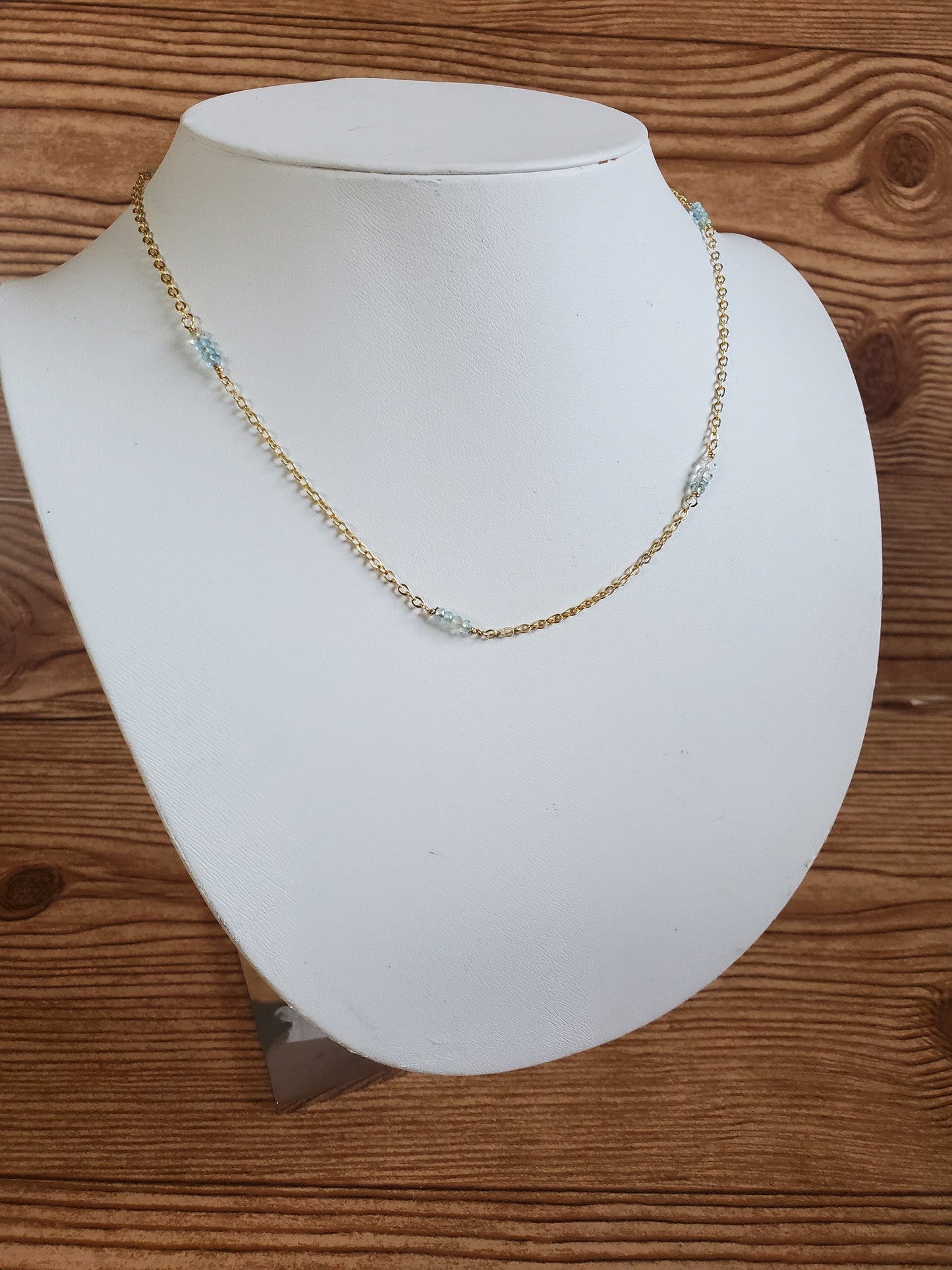 Delicate Aquamarine and Gold Chain Necklace