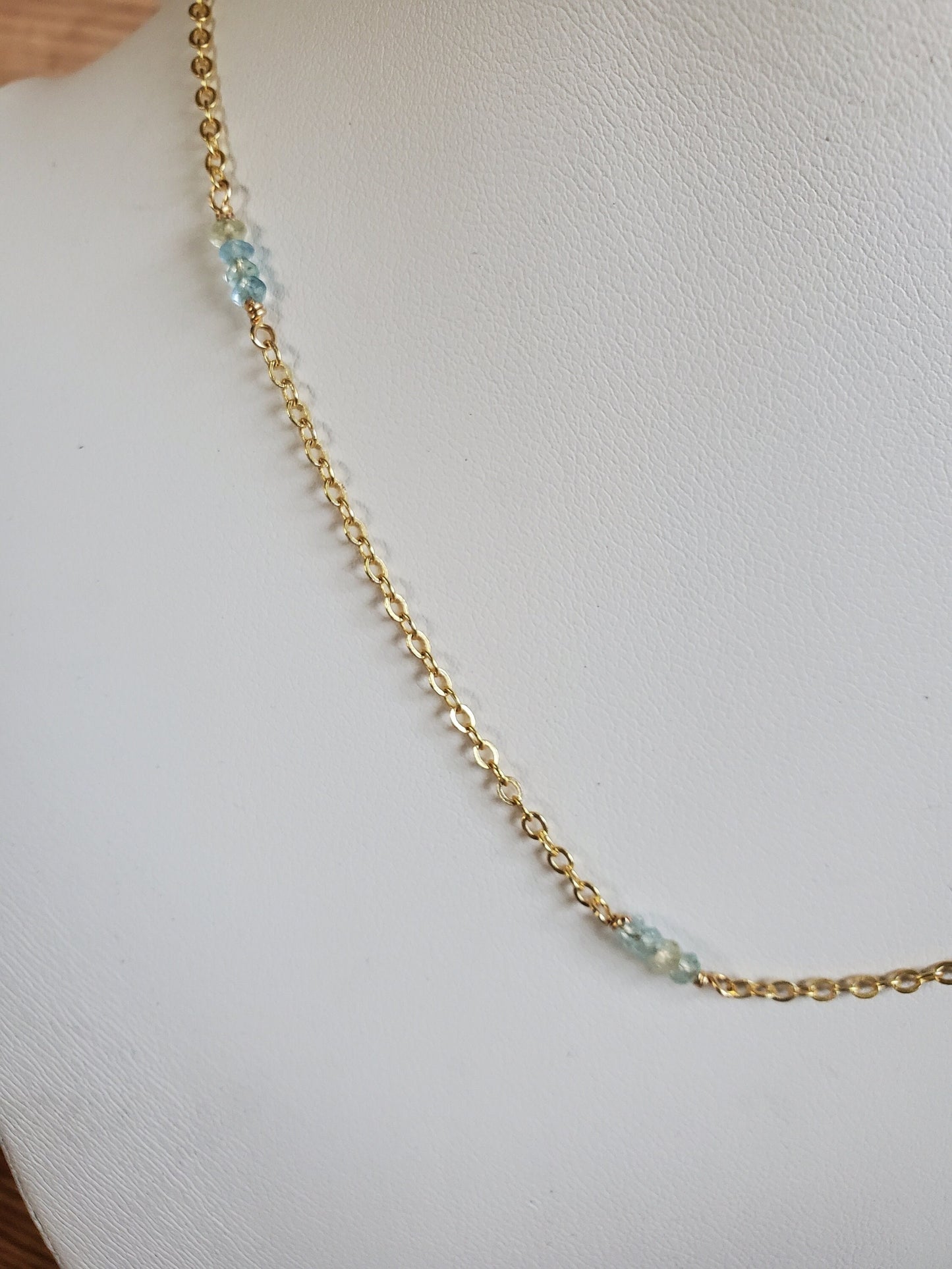 Delicate Aquamarine and Gold Chain Necklace