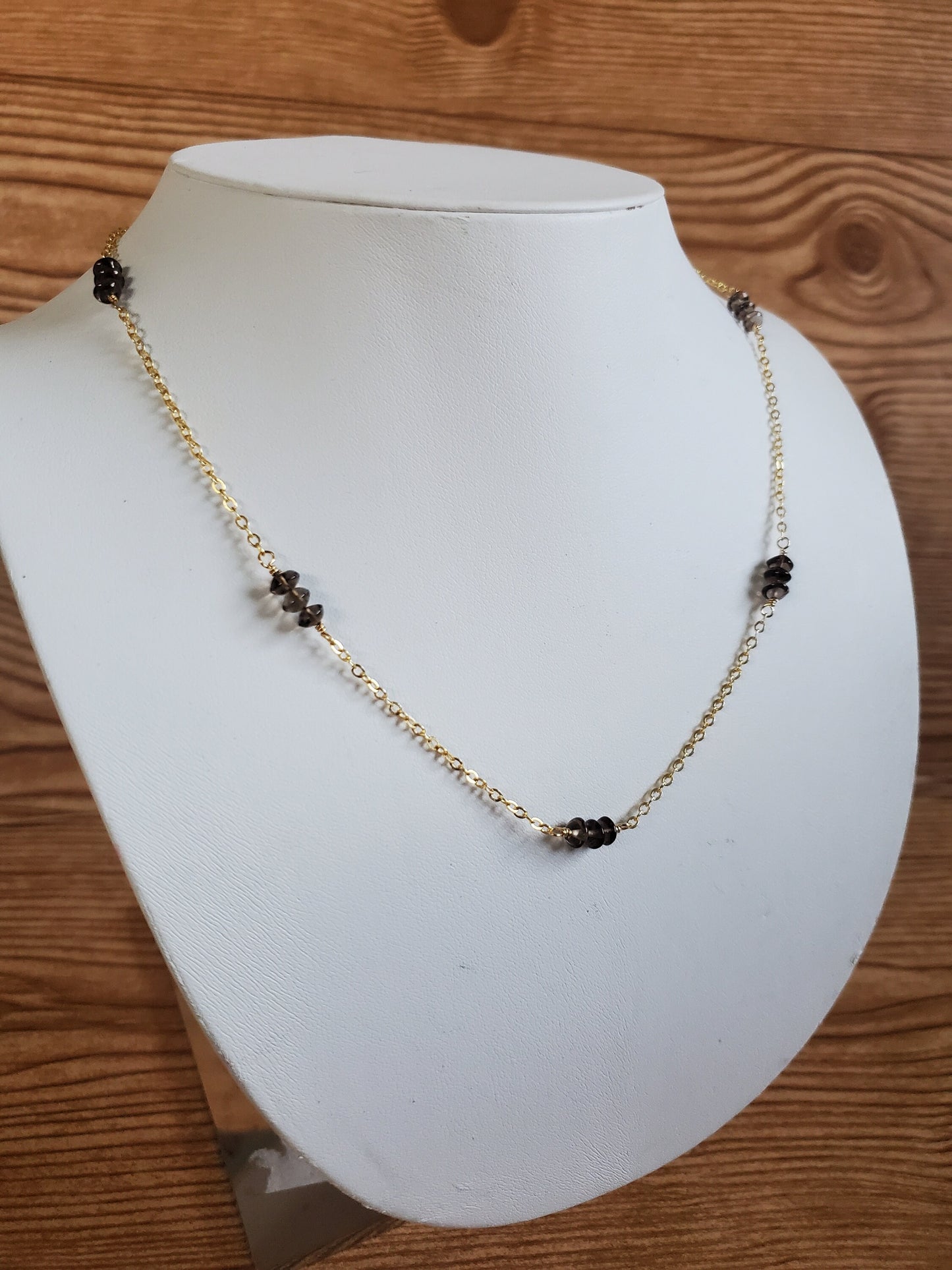 Delicate Smokey Quartz and Gold Chain Necklace