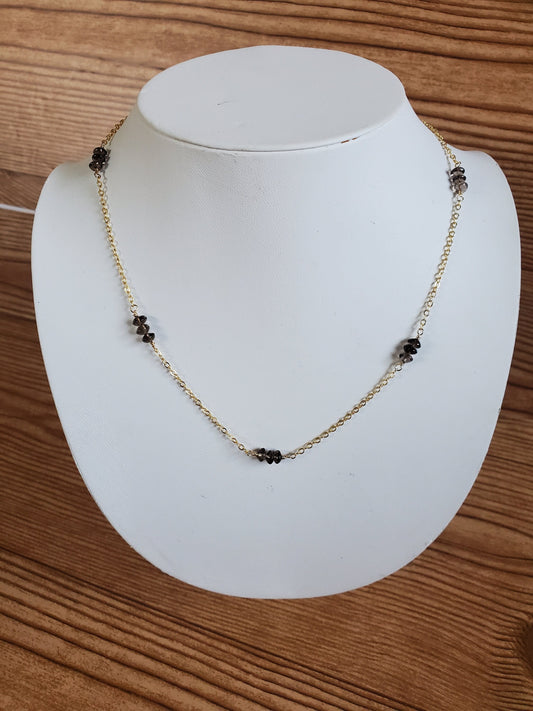 Delicate Smokey Quartz and Gold Chain Necklace