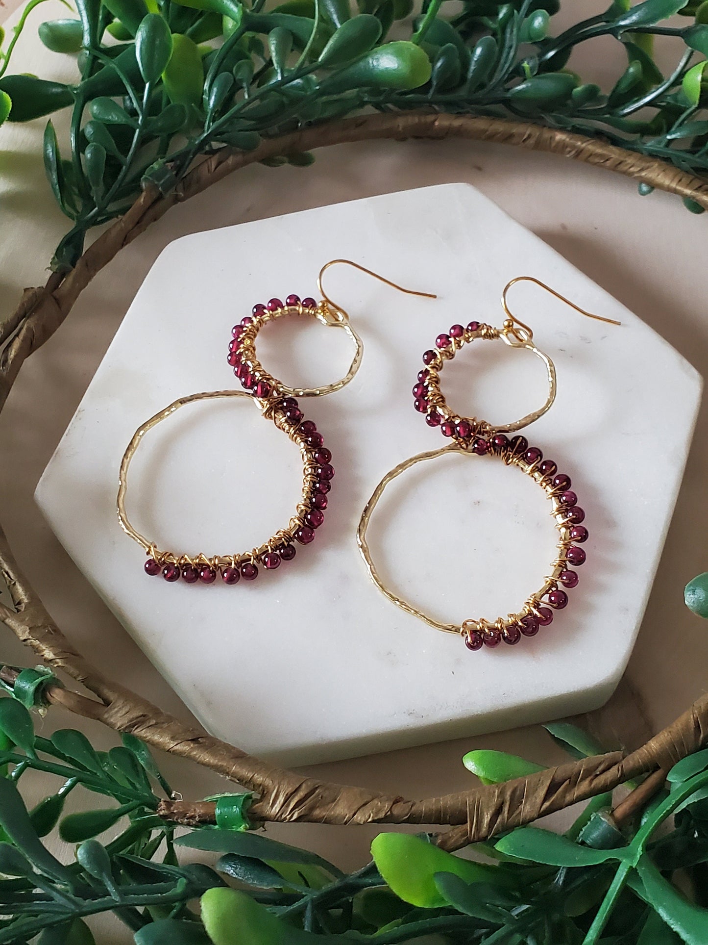 Infinity Garnet Hoop Earrings