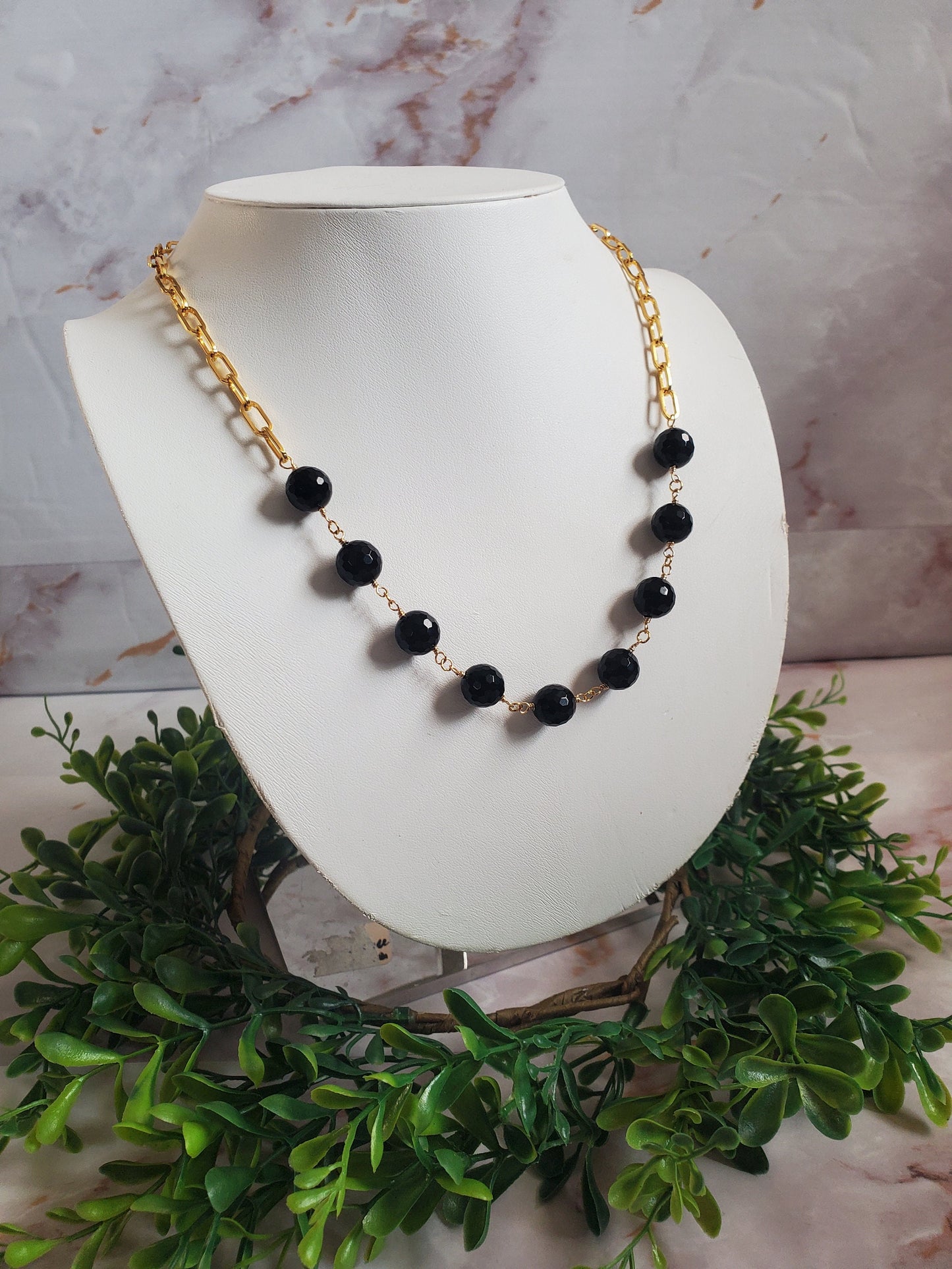 Paperclip Chain Necklace with Gold and Onyx