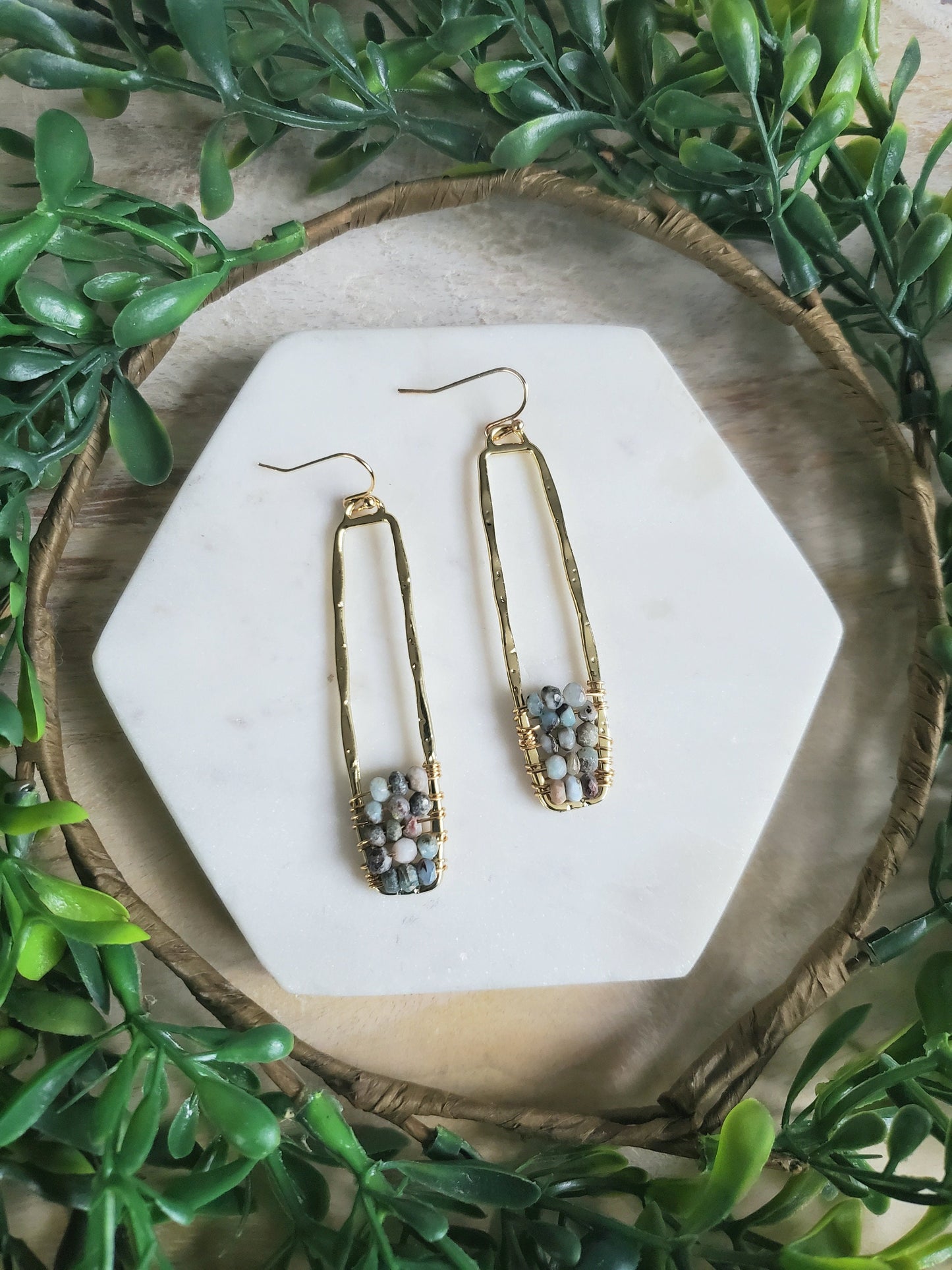 Dominican Larimar Beaded Earrings