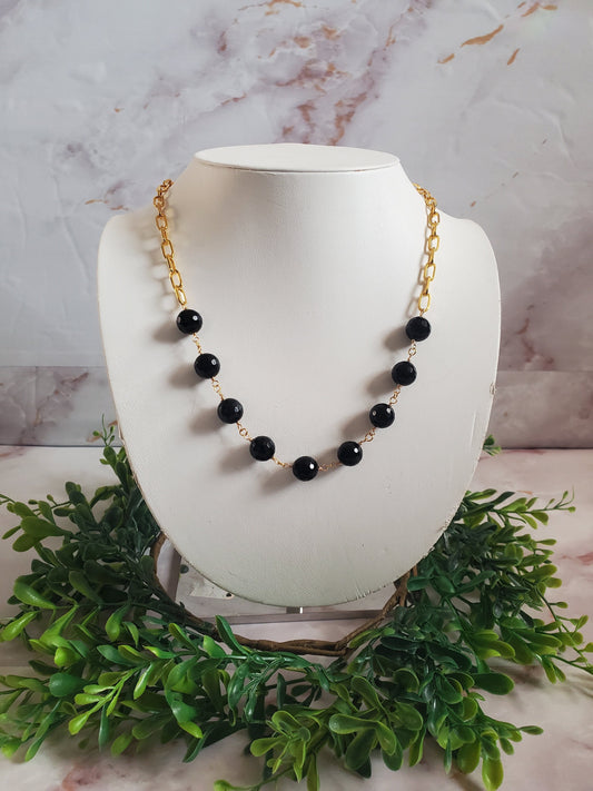 Paperclip Chain Necklace with Gold and Onyx