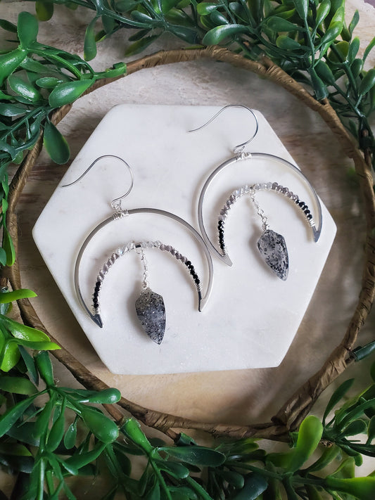 Wire Wrapped Moon with Black Sunstone