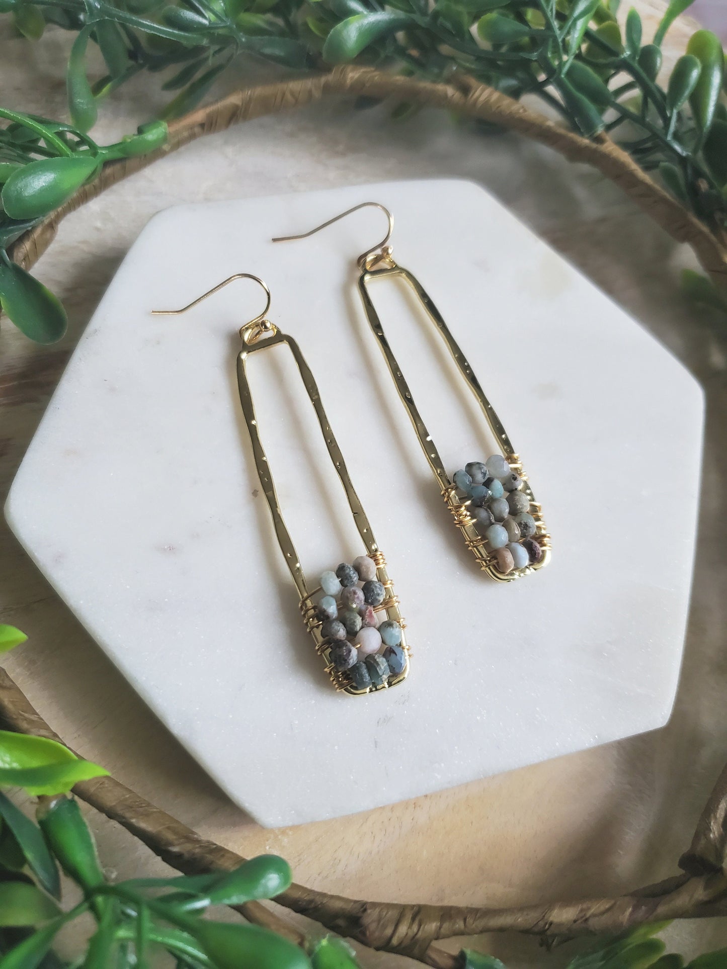 Dominican Larimar Beaded Earrings