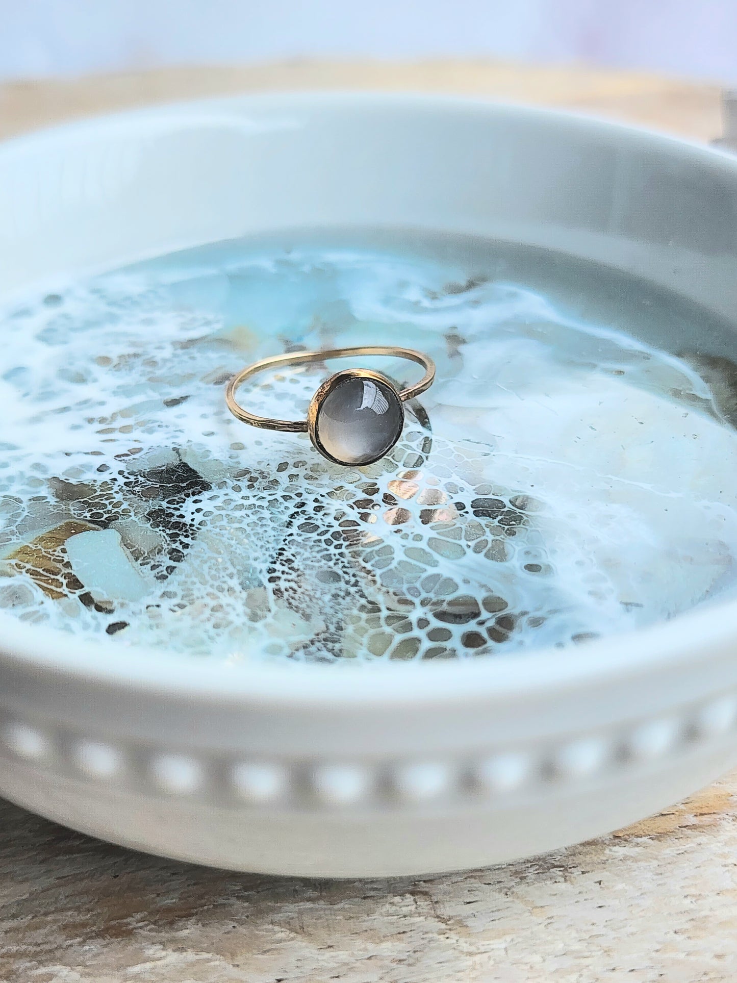 Grey Moonstone Ring in Gold Size 7.5