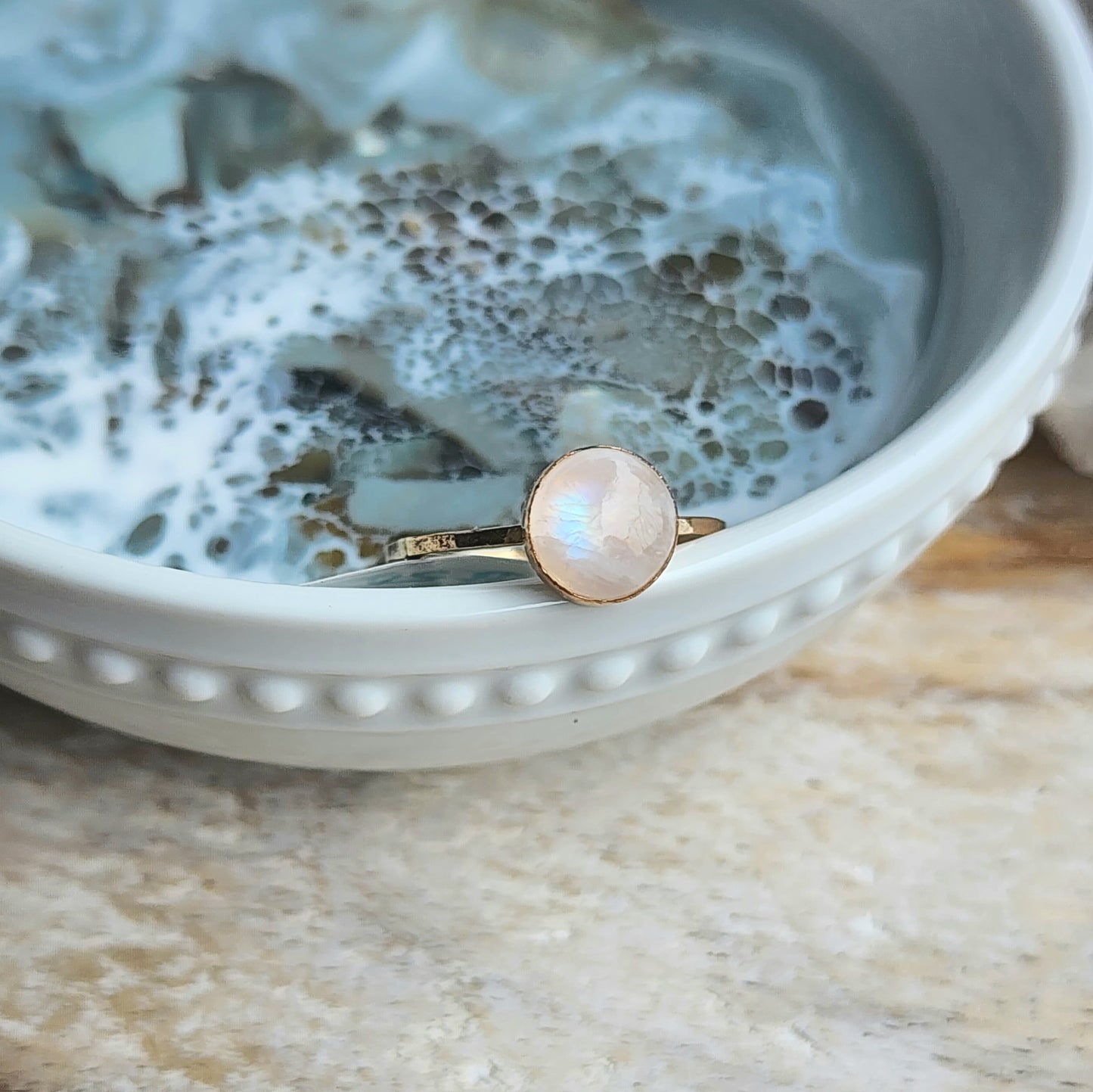 Rainbow Moonstone Ring in Gold Size 8.5