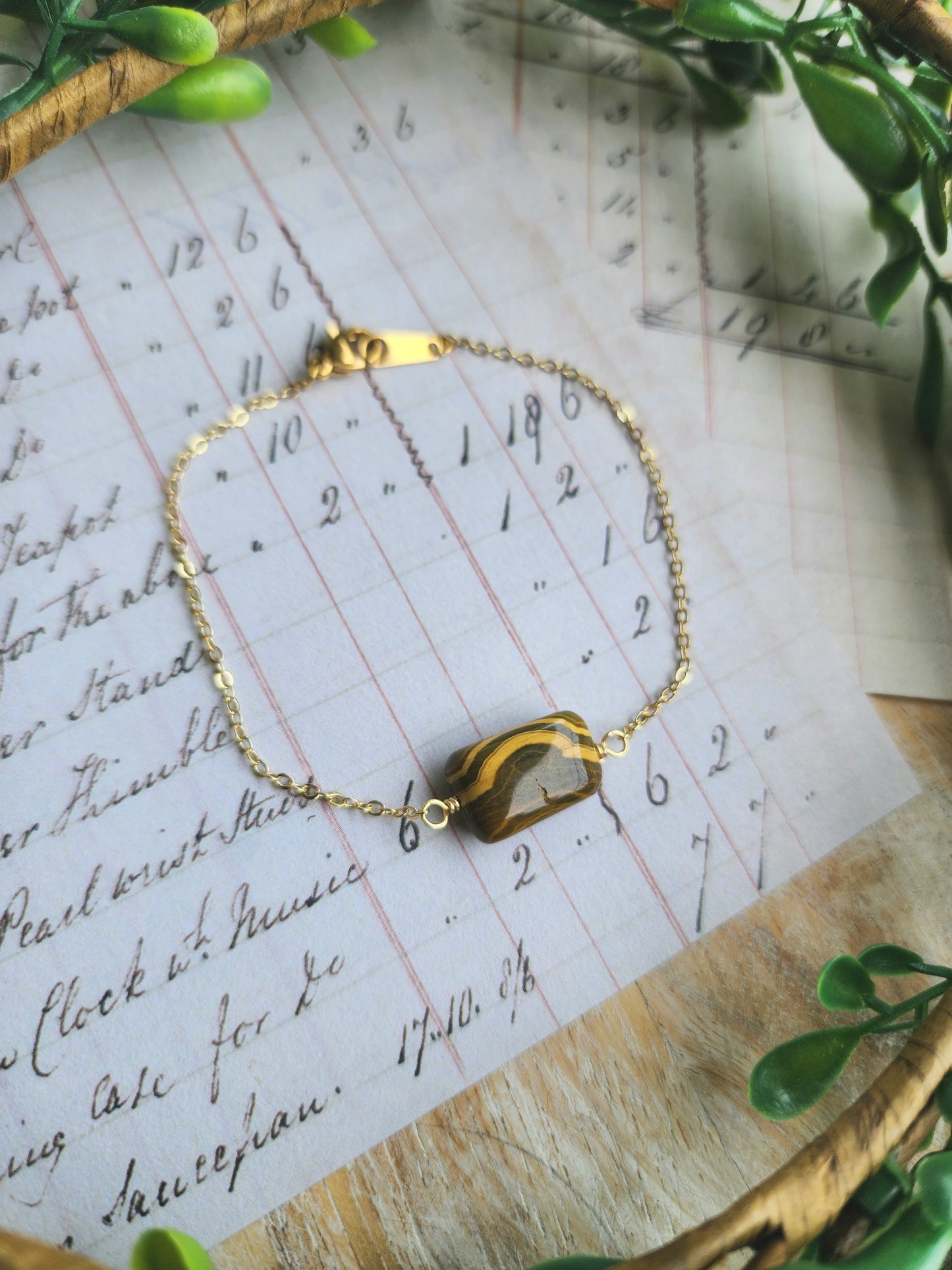 Gold Filled Chain Bracelet with Bumblebee Jasper