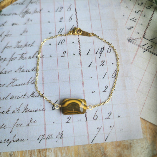 Gold Filled Chain Bracelet with Bumblebee Jasper