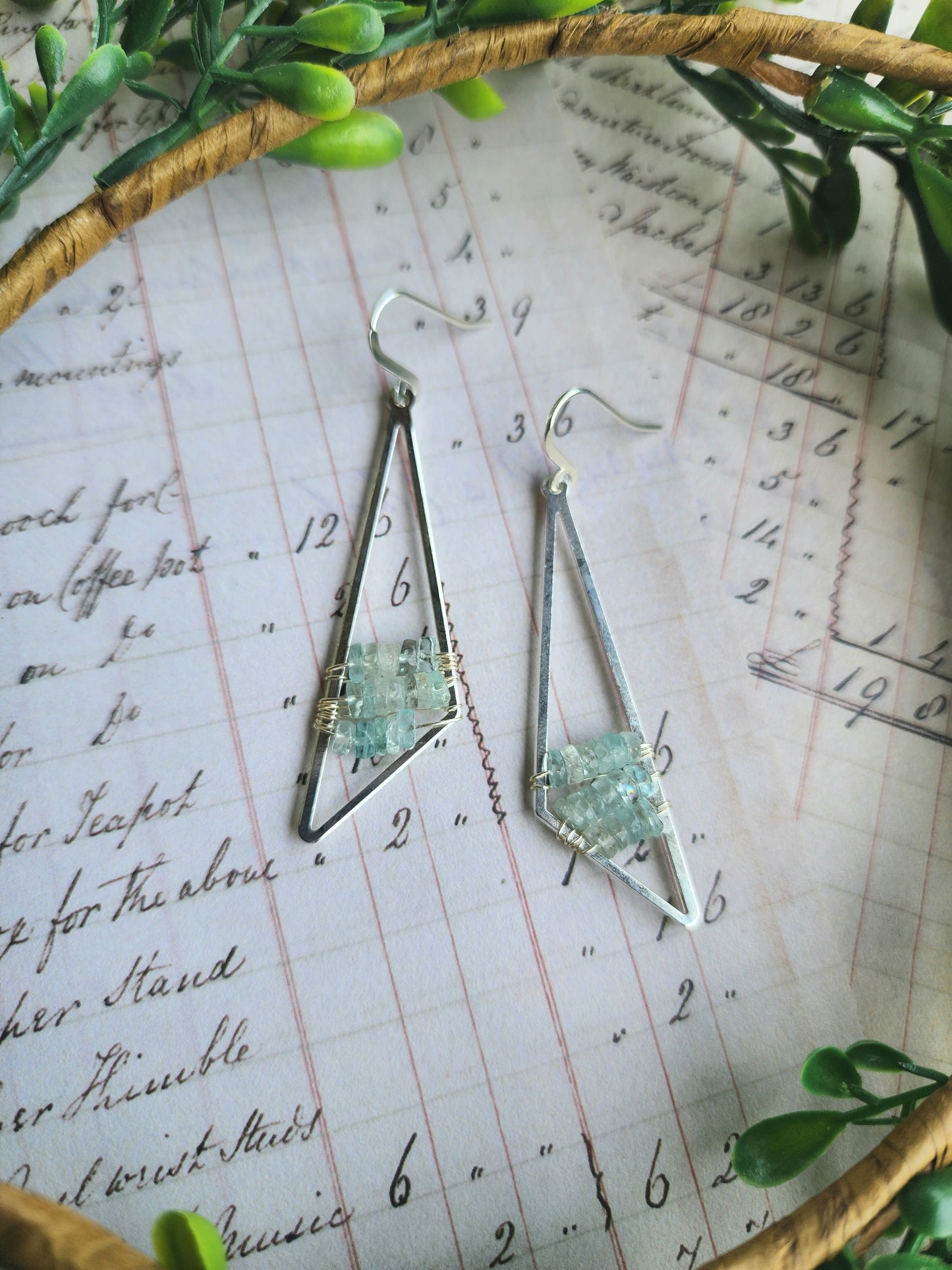 Triangle Drop Earrings with Aquamarine (Silver)