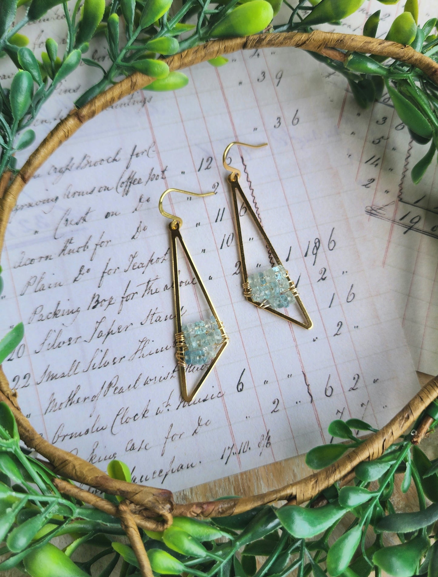 Triangle Drop Earrings with Aquamarine (Gold)