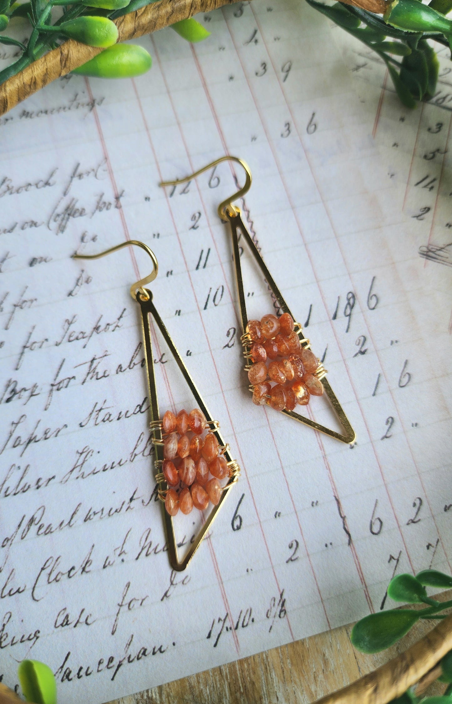 Triangle Drop Earrings with Sunstone