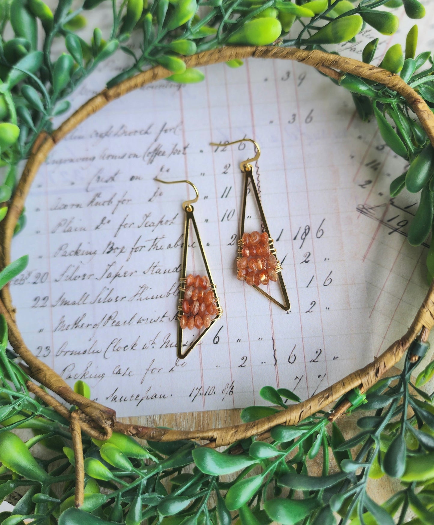 Triangle Drop Earrings with Sunstone