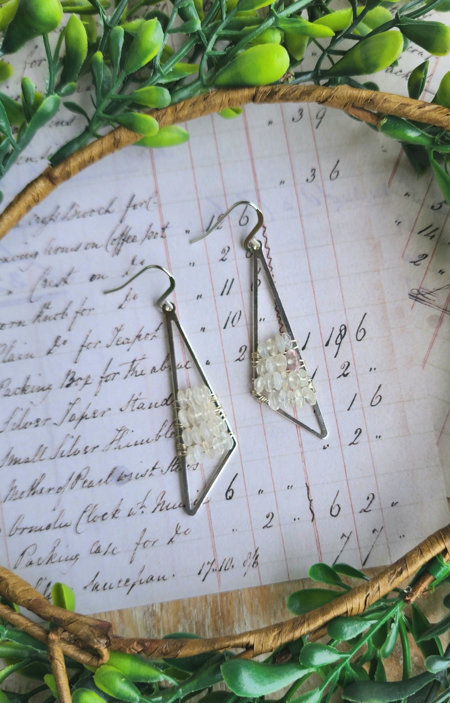 Triangle Drop Earrings with White Moonstone