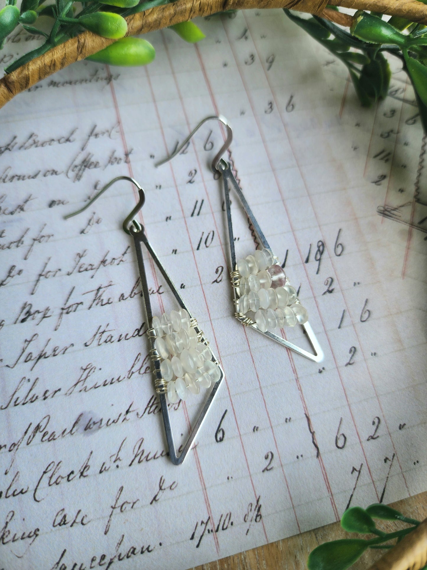 Triangle Drop Earrings with White Moonstone