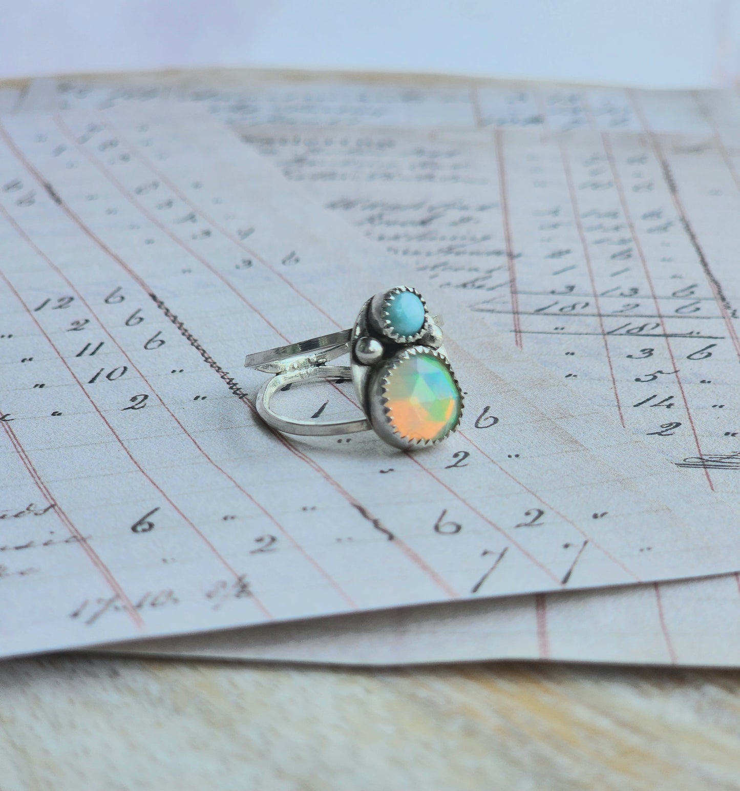 Opal and Larimar Ring Size 8.5
