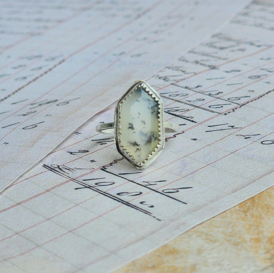 Dendritic Opal Hexagon Ring Size 7.25