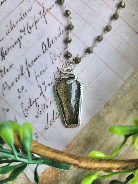 Silver Sheen Obsidian Coffin Necklace