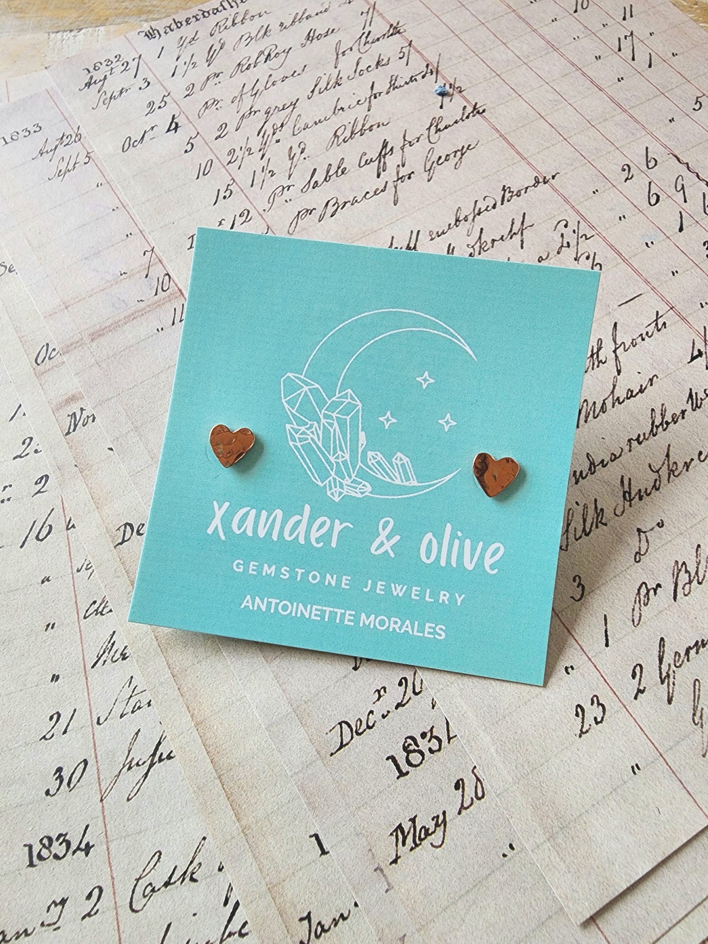 Copper Heart Stud Earrings