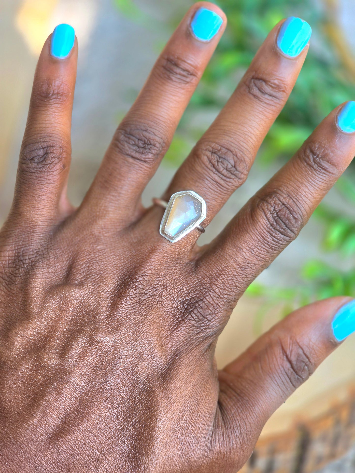 Grey Moonstone Coffin Ring (Size 9)