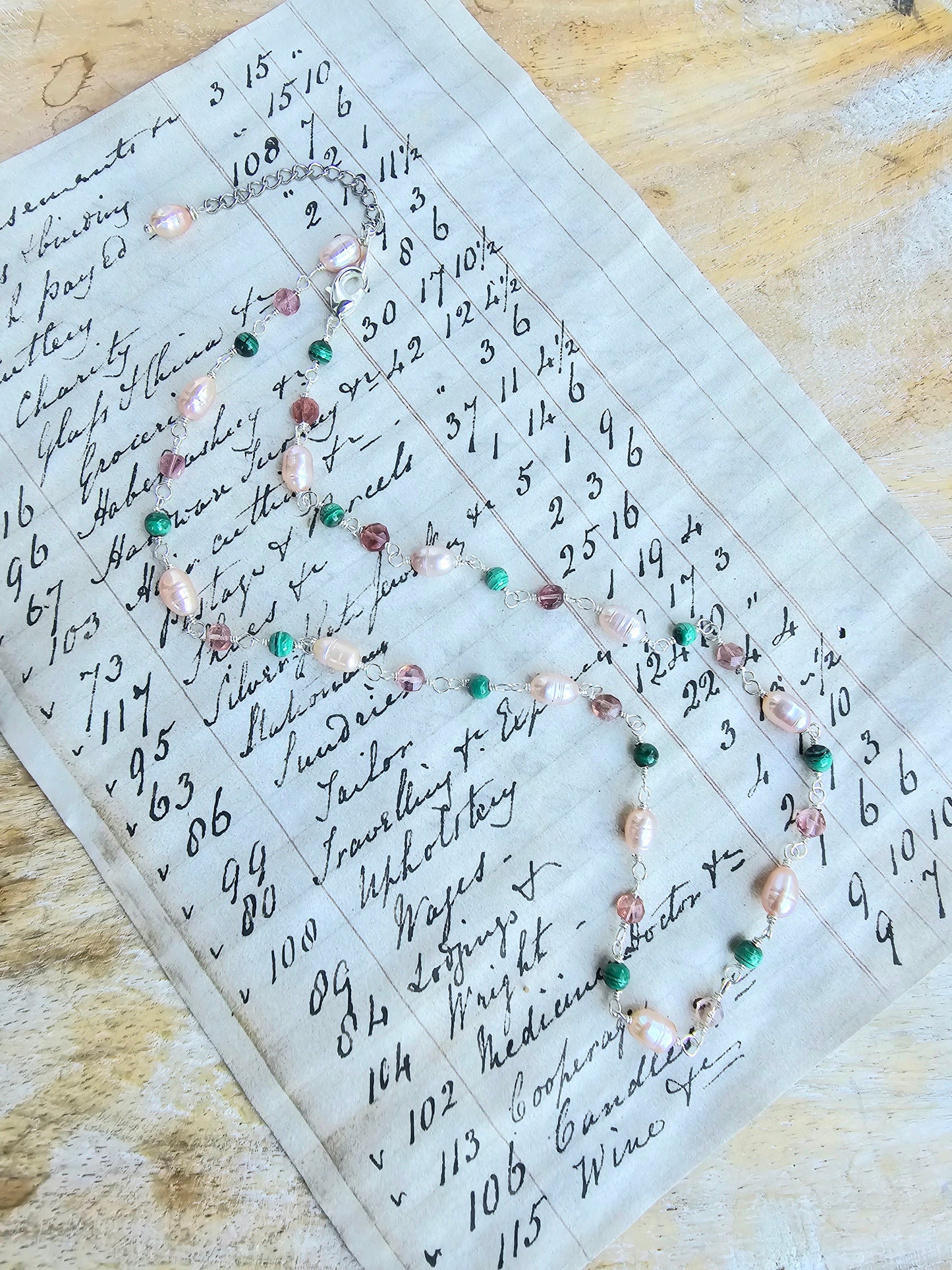 Pearl and Malachite Layering Necklace