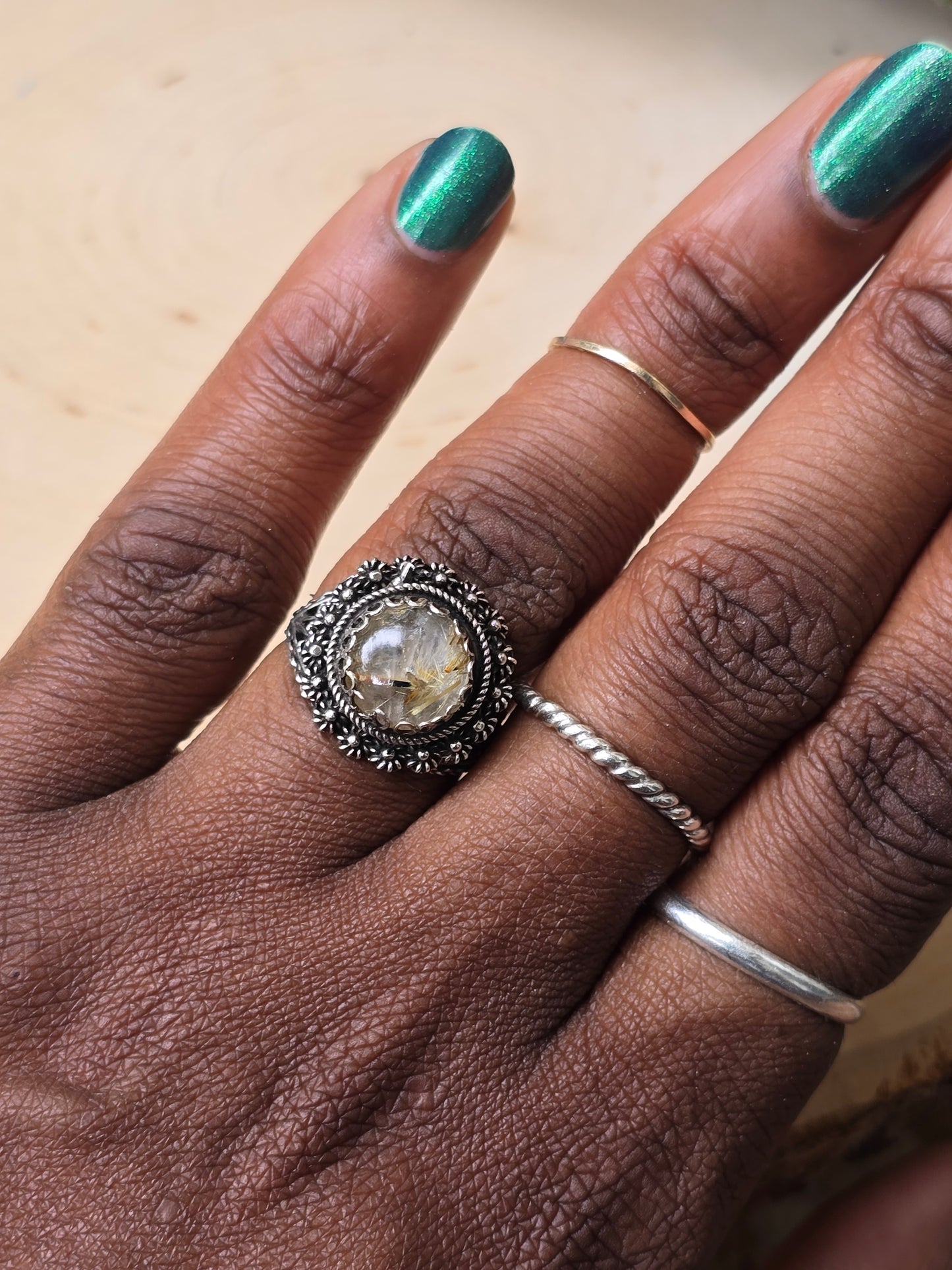 Vintage Golden Rutilated Quartz Poison Ring