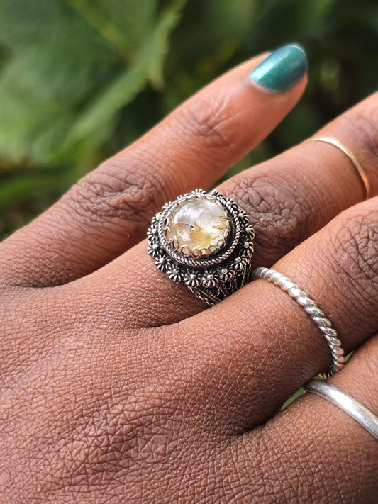 Vintage Golden Rutilated Quartz Poison Ring
