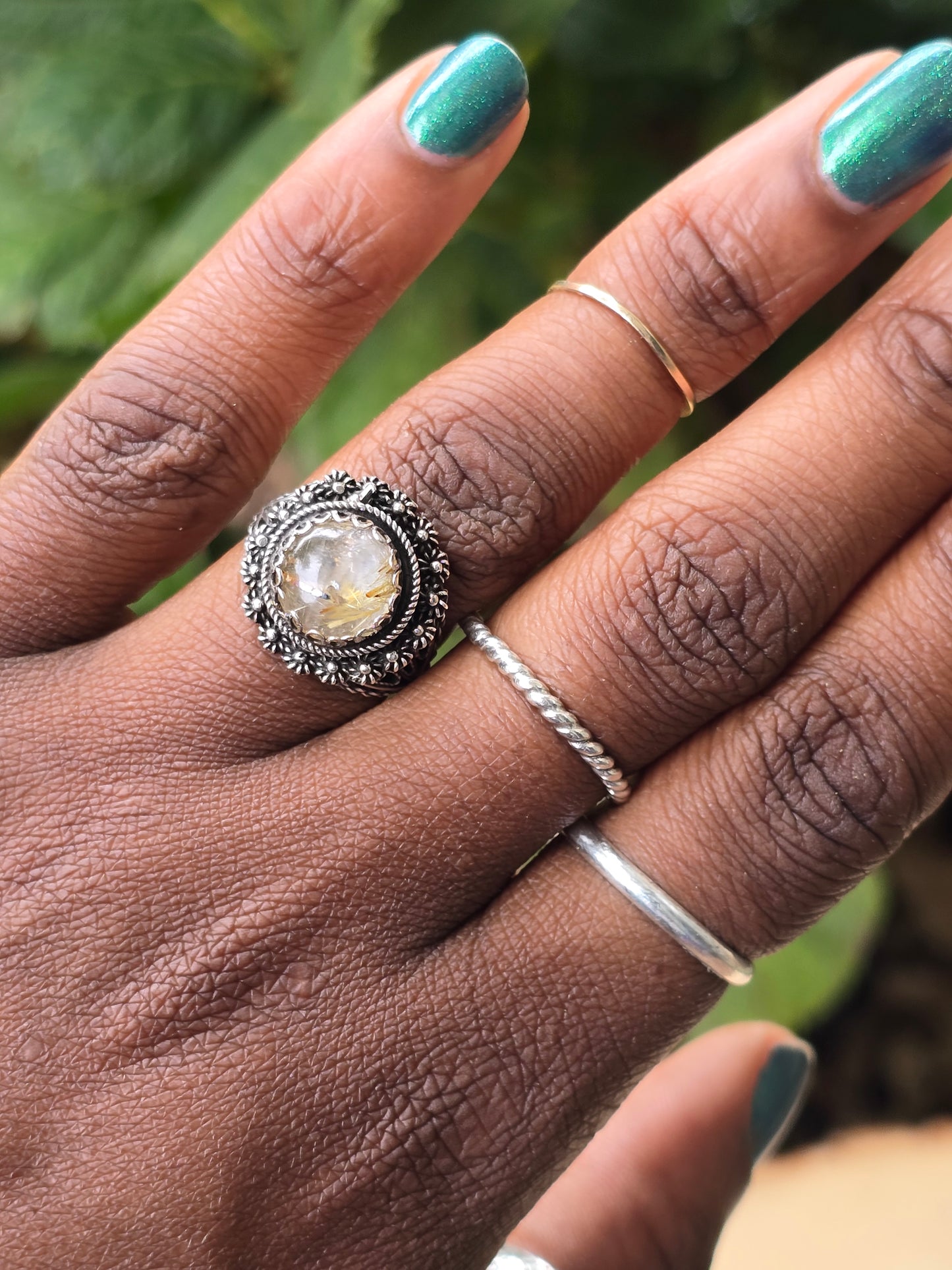 Vintage Golden Rutilated Quartz Poison Ring