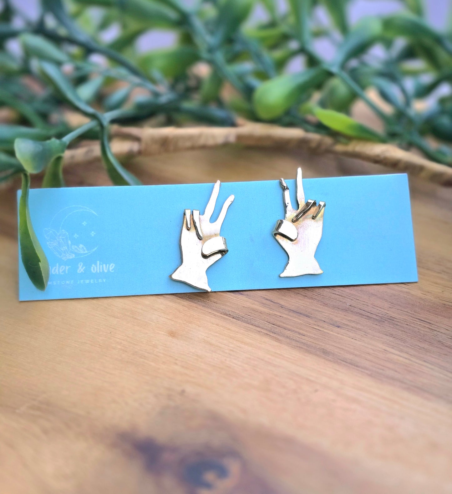 Brass Hand Stud Earrings (Peace)