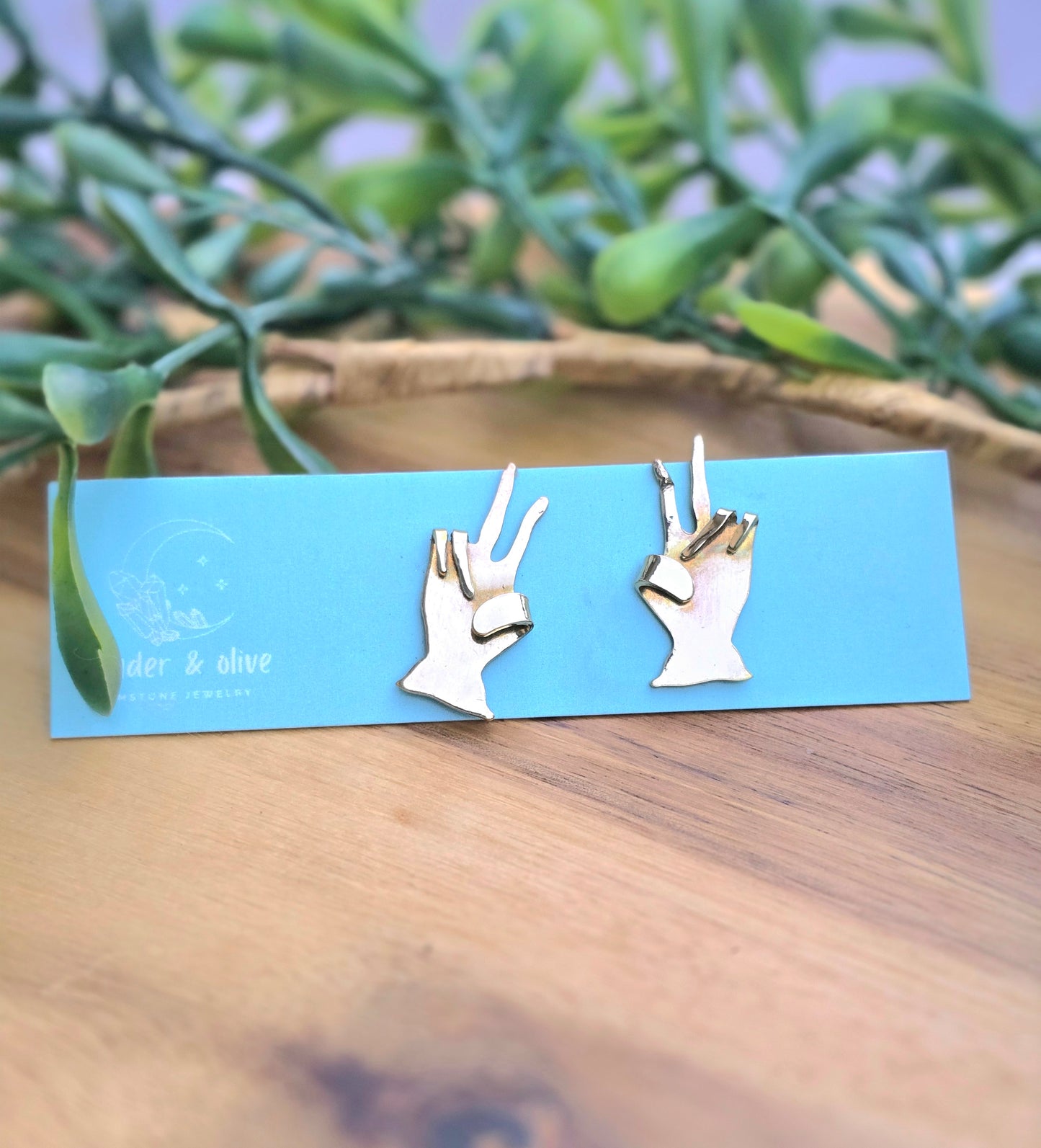 Brass Hand Stud Earrings (Peace)