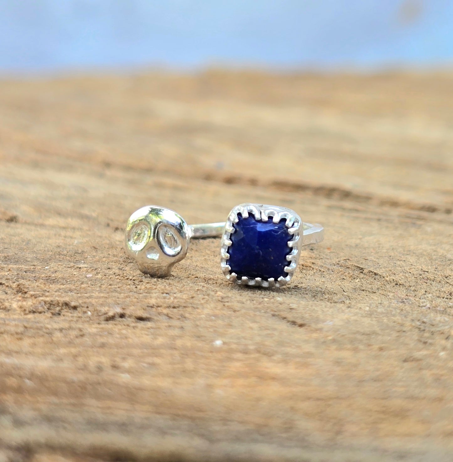 Lapis & Skull Adjustable Ring