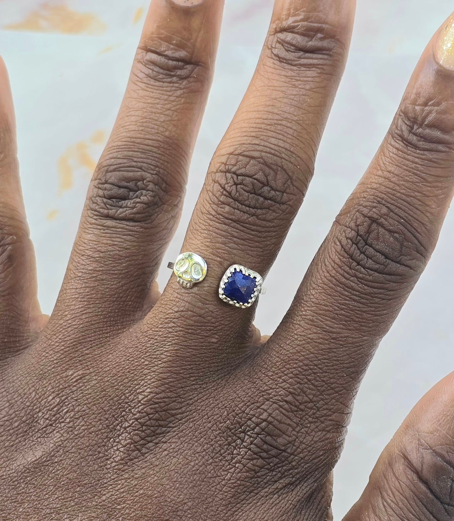 Lapis & Skull Adjustable Ring