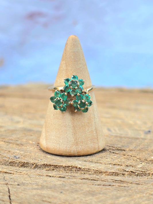 Antique Emerald & 18K Gold Cluster Ring (Size 4)