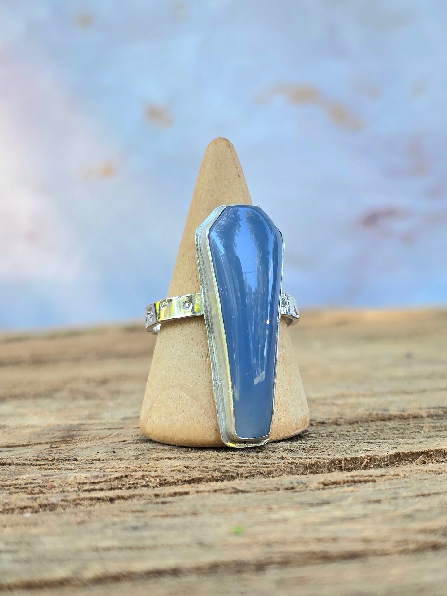 Blue Chalcedony Coffin Ring